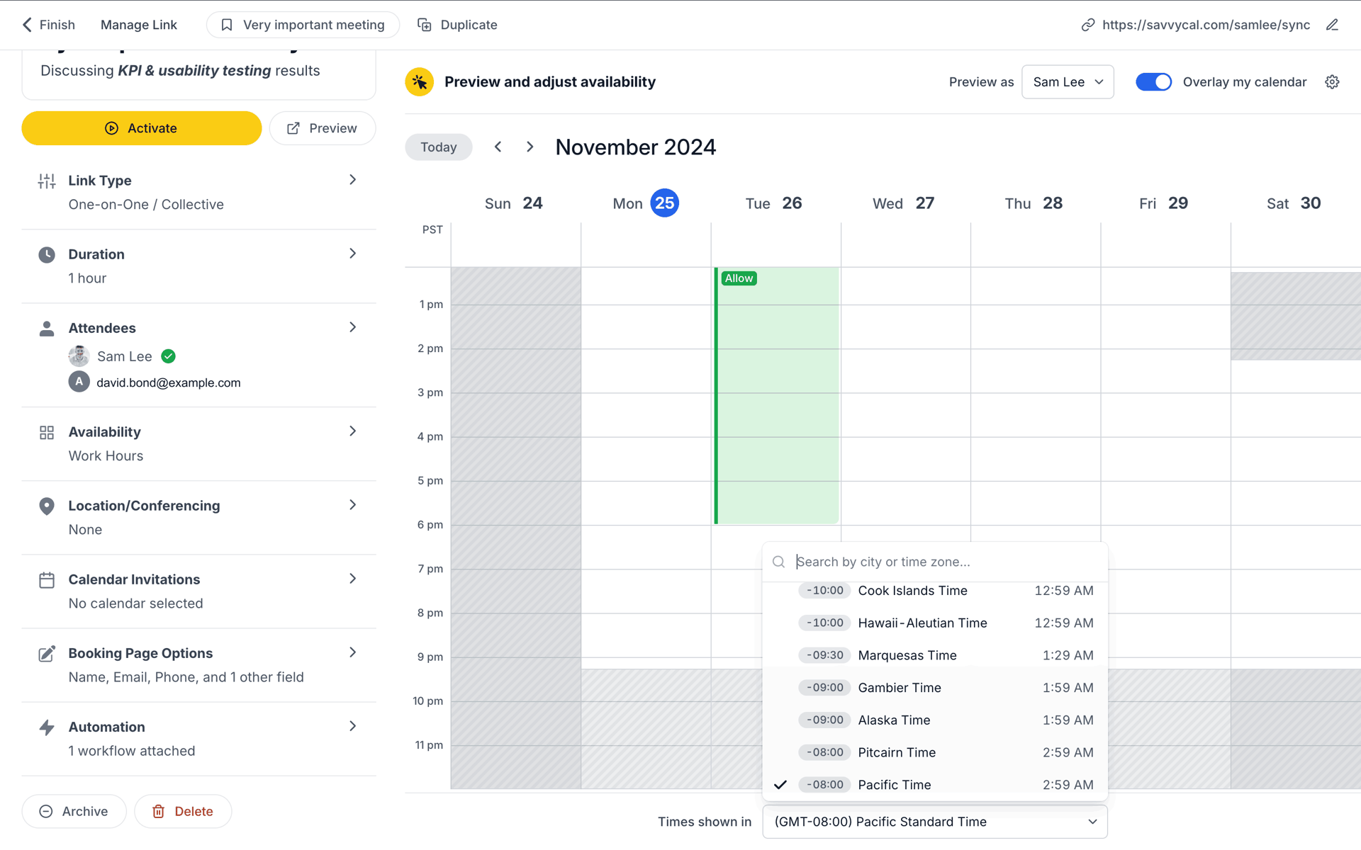 SavvyCal Web Collaboration interface screenshot 6