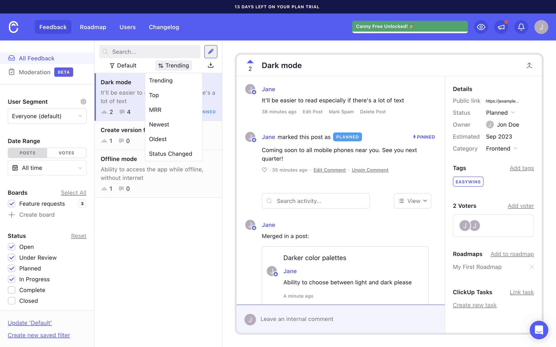 Canny Web Business interface screenshot 16