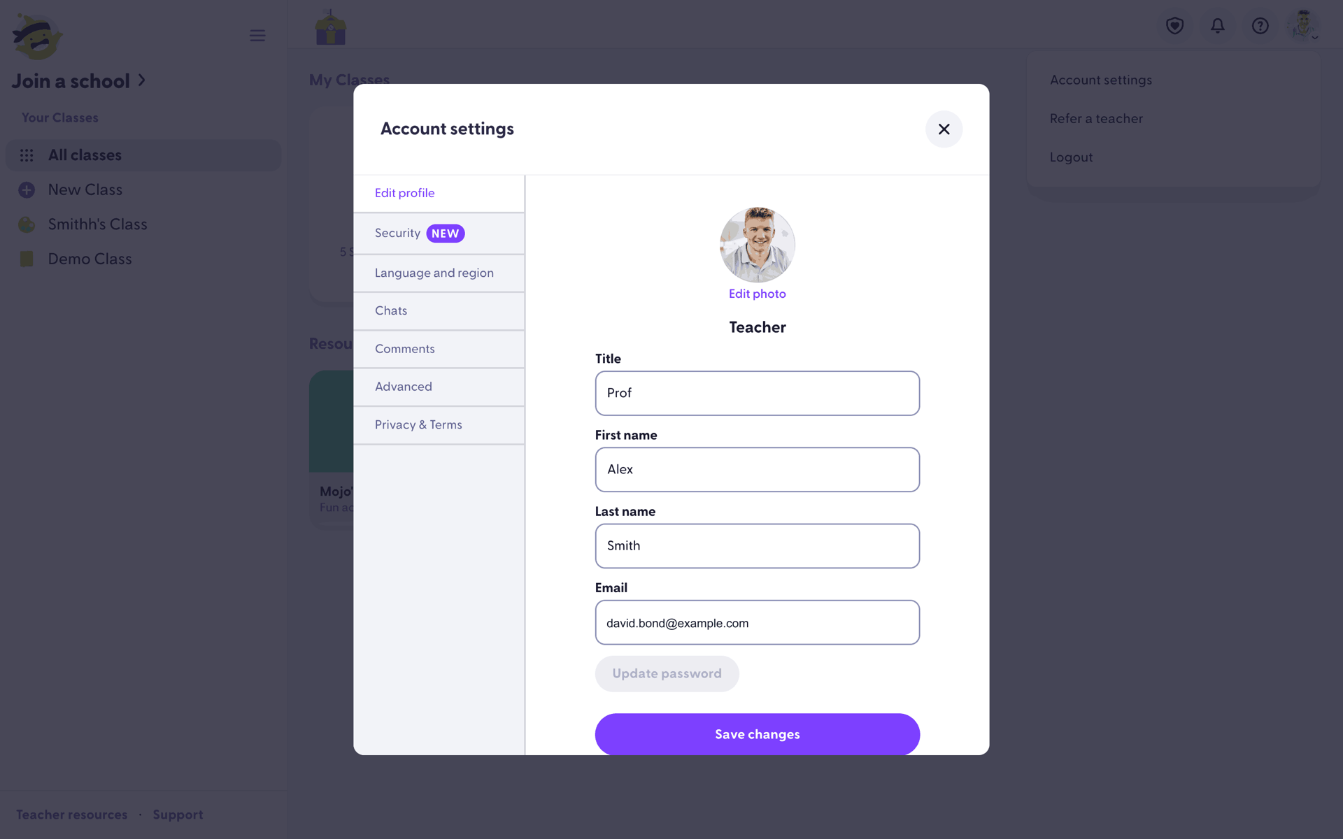 ClassDojo Web Education interface screenshot 6