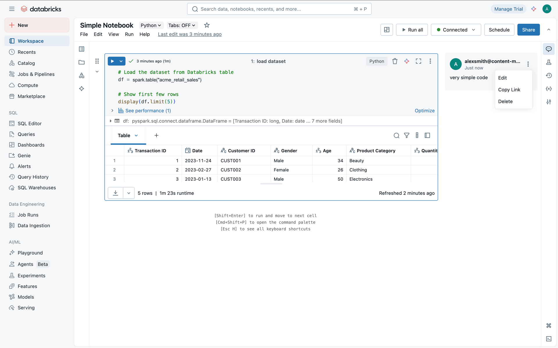 Databricks Web Developer Tools interface screenshot 16