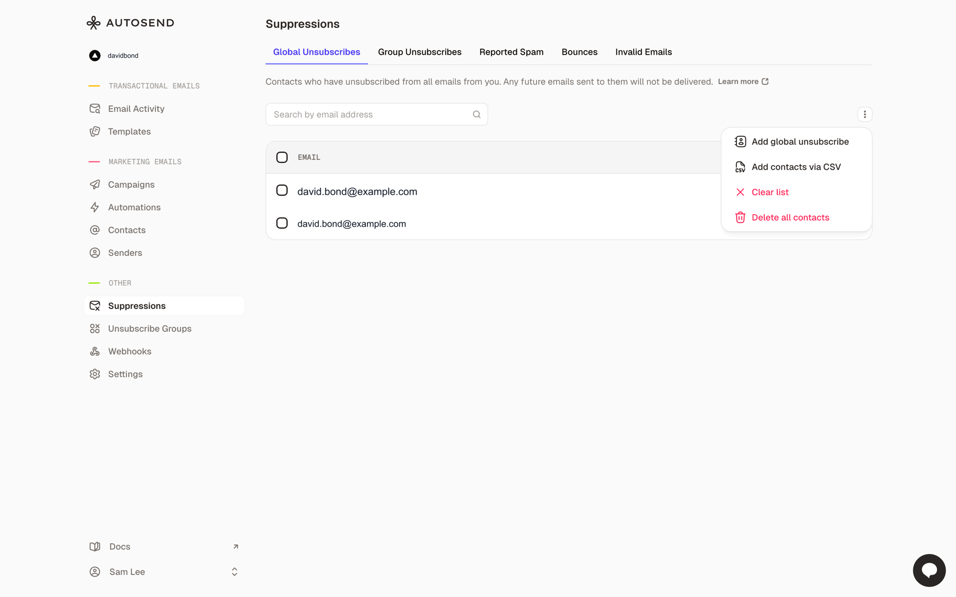AutoSend Web automated messaging interface screenshot 24