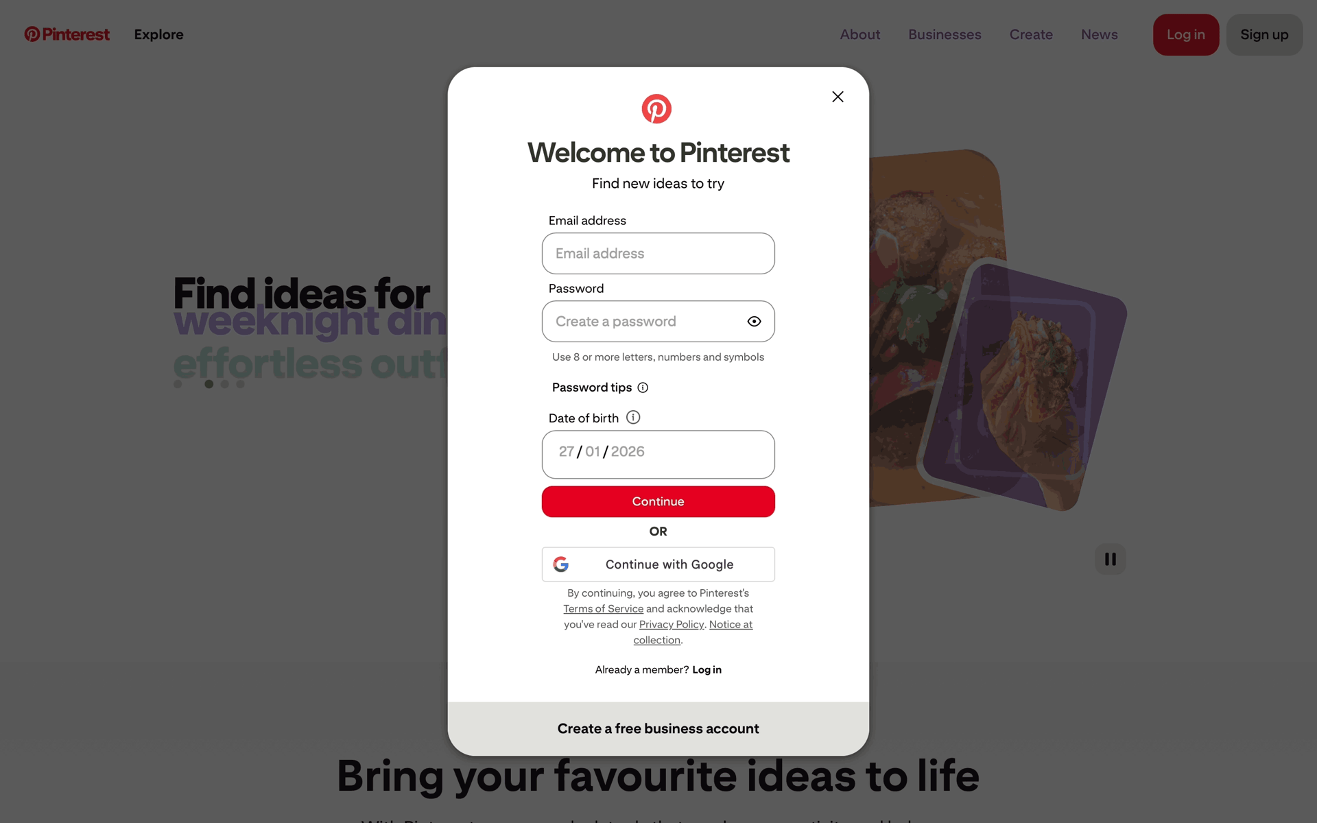 Onboarding on Pinterest (web) screen 2