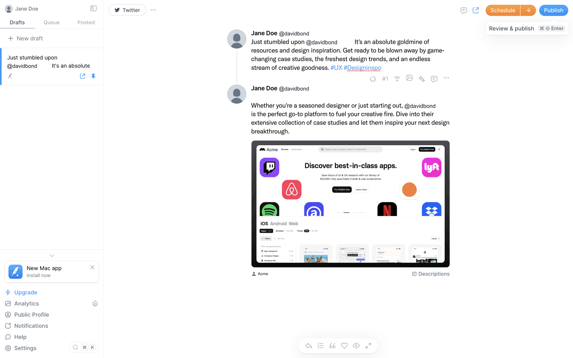 Typefully Web Social Networking interface screenshot 10