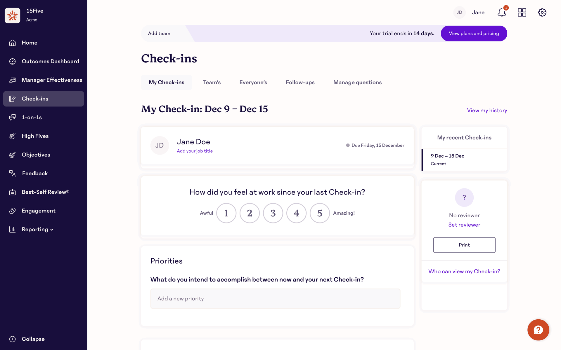 15Five Web Business interface screenshot 14