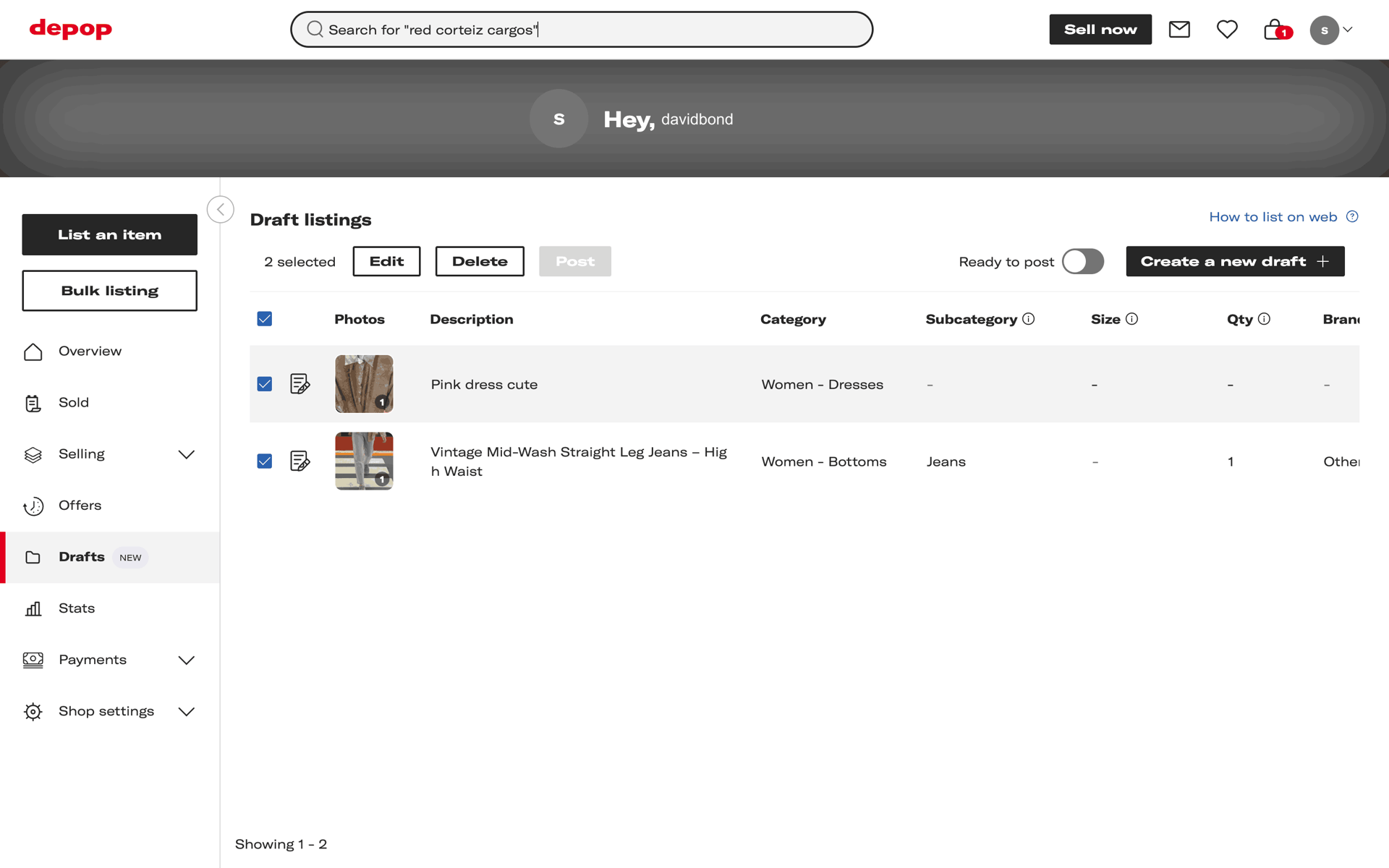 Depop Web Shopping interface screenshot 4