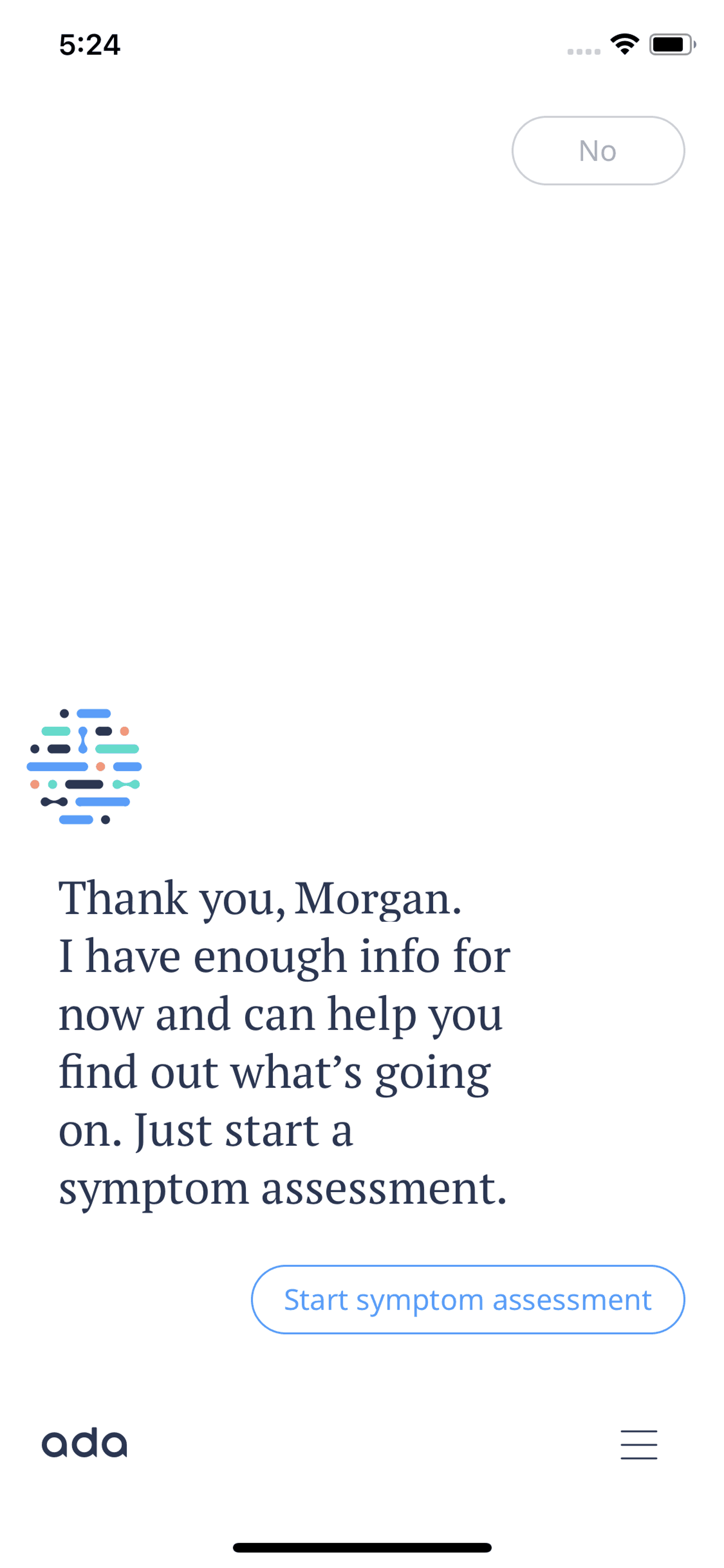 Ada iOS Health & Fitness interface screenshot 1