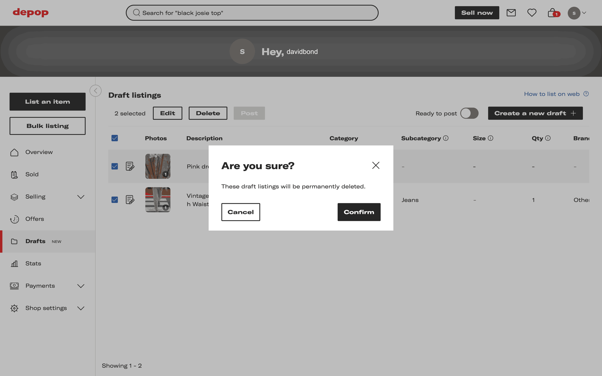 Depop Web Shopping interface screenshot 6
