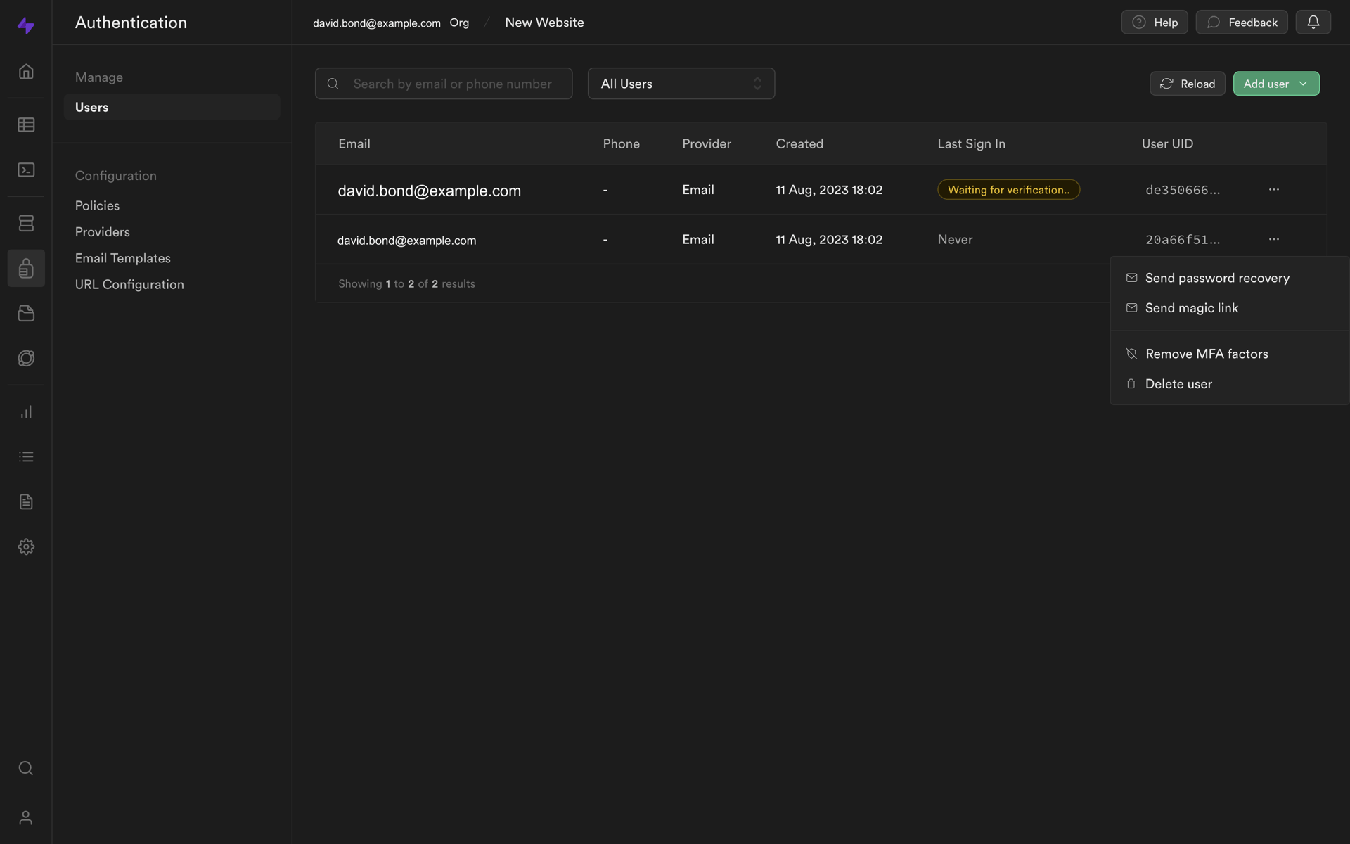 Supabase Web Developer Tools interface screenshot 23
