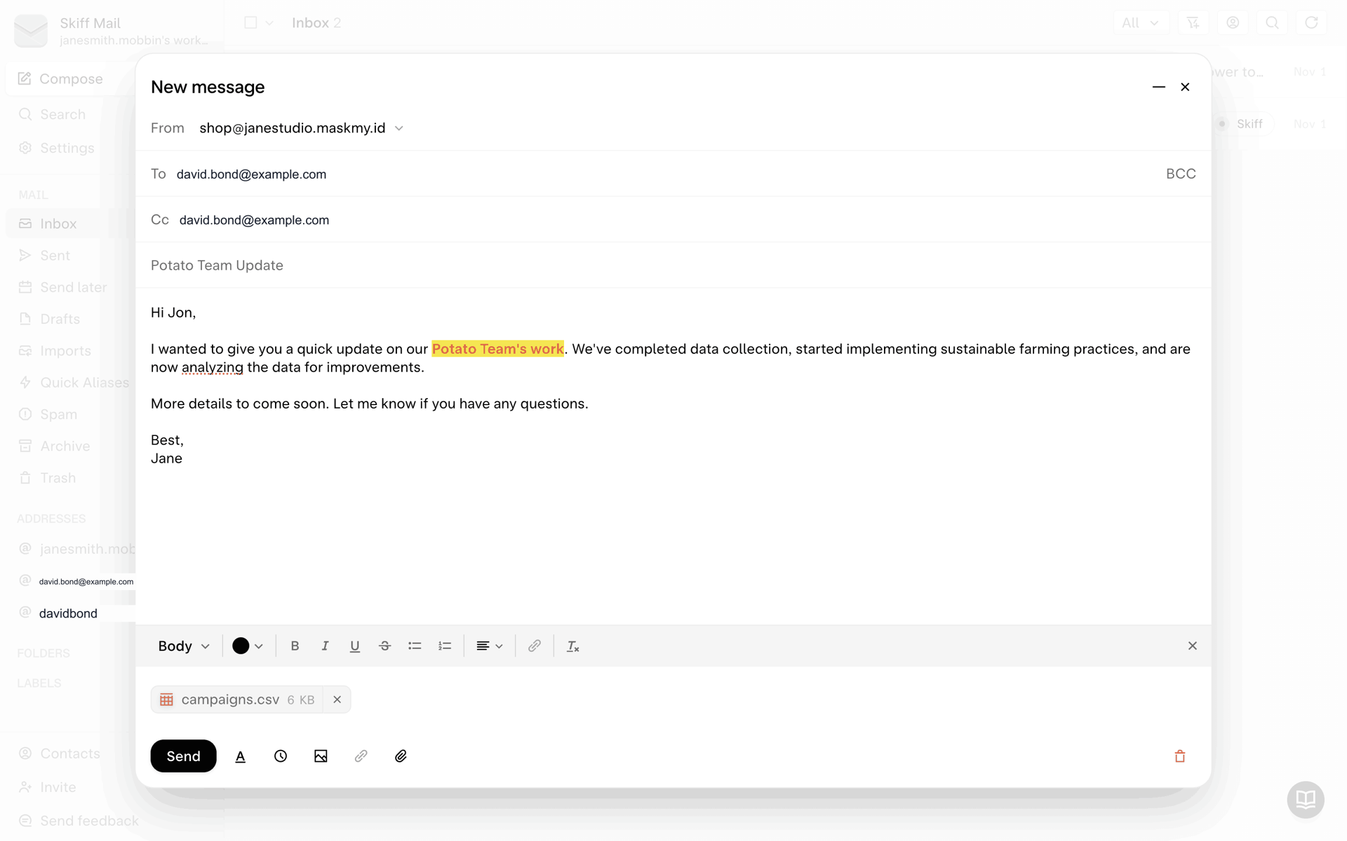 Skiff Web Business interface screenshot 19