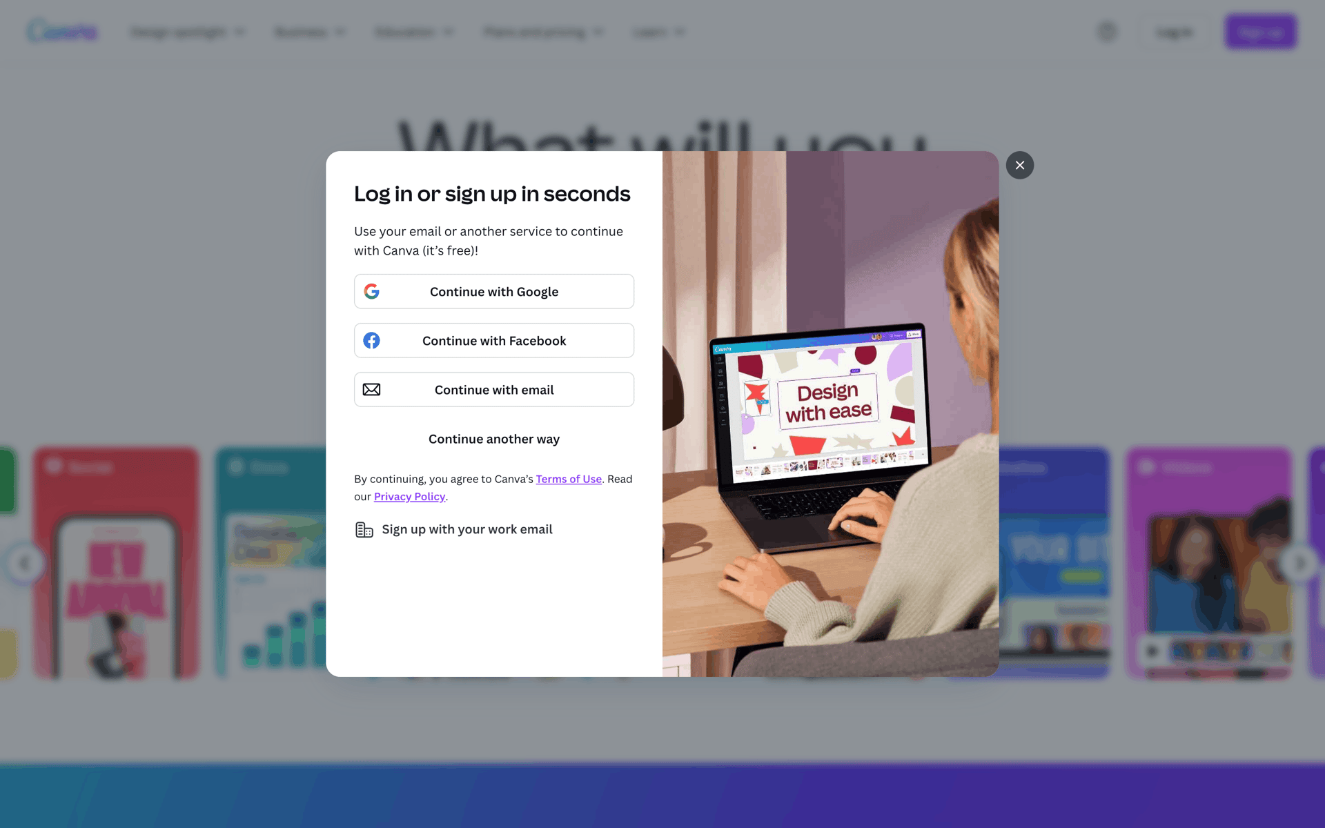 Onboarding on Canva (web) screen 2