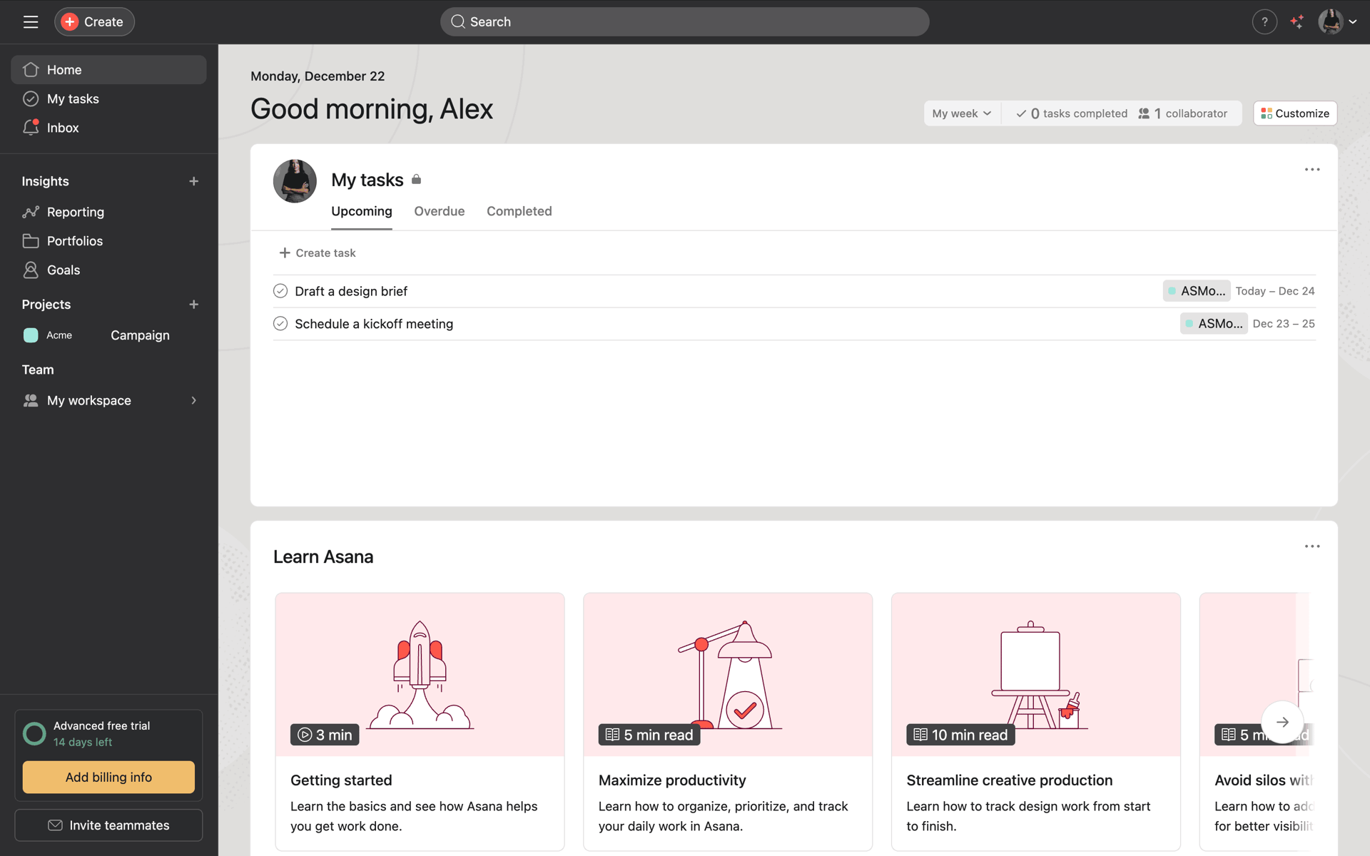 Onboarding on Asana (web) screen 12