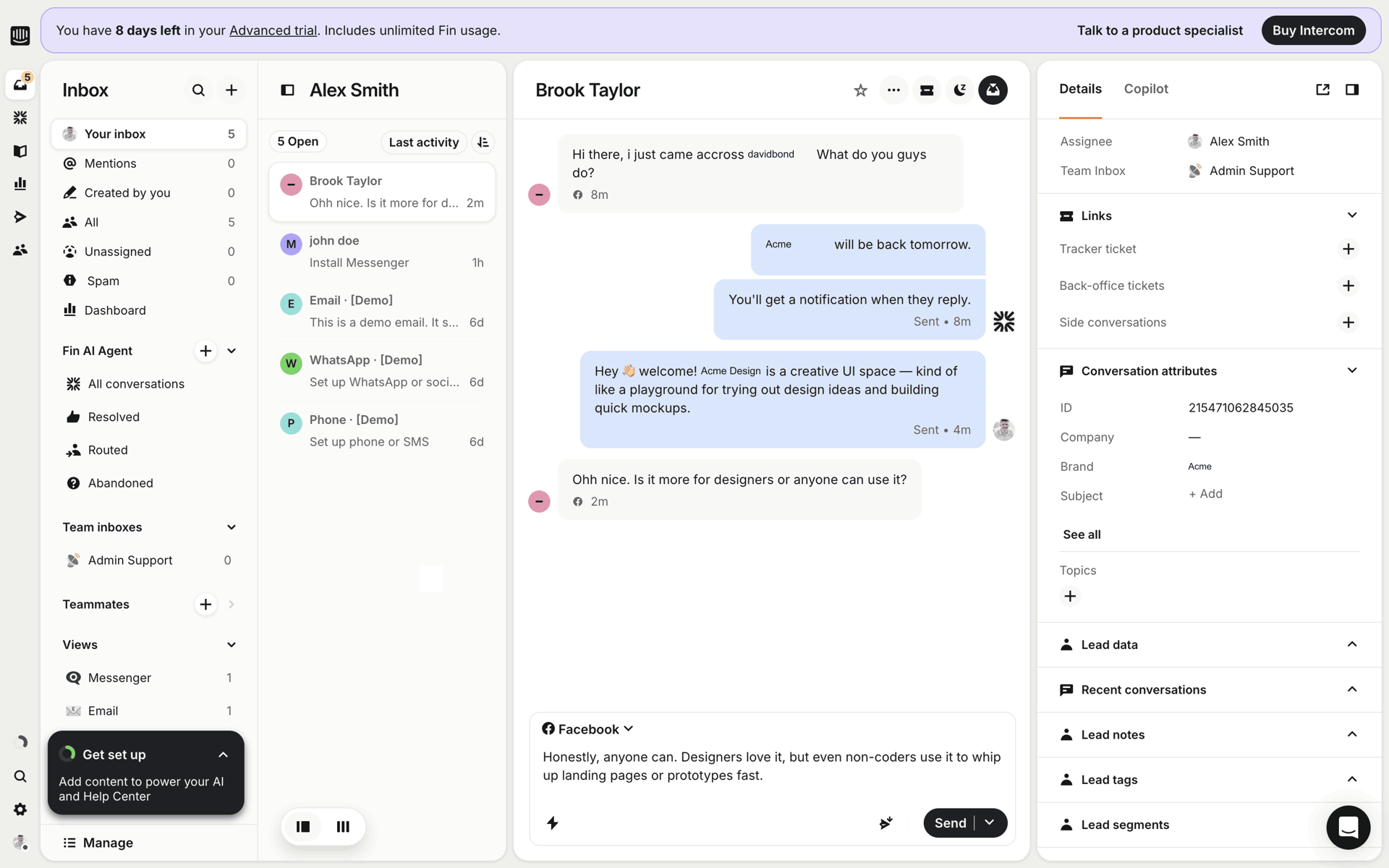 Intercom Web Business interface screenshot 7