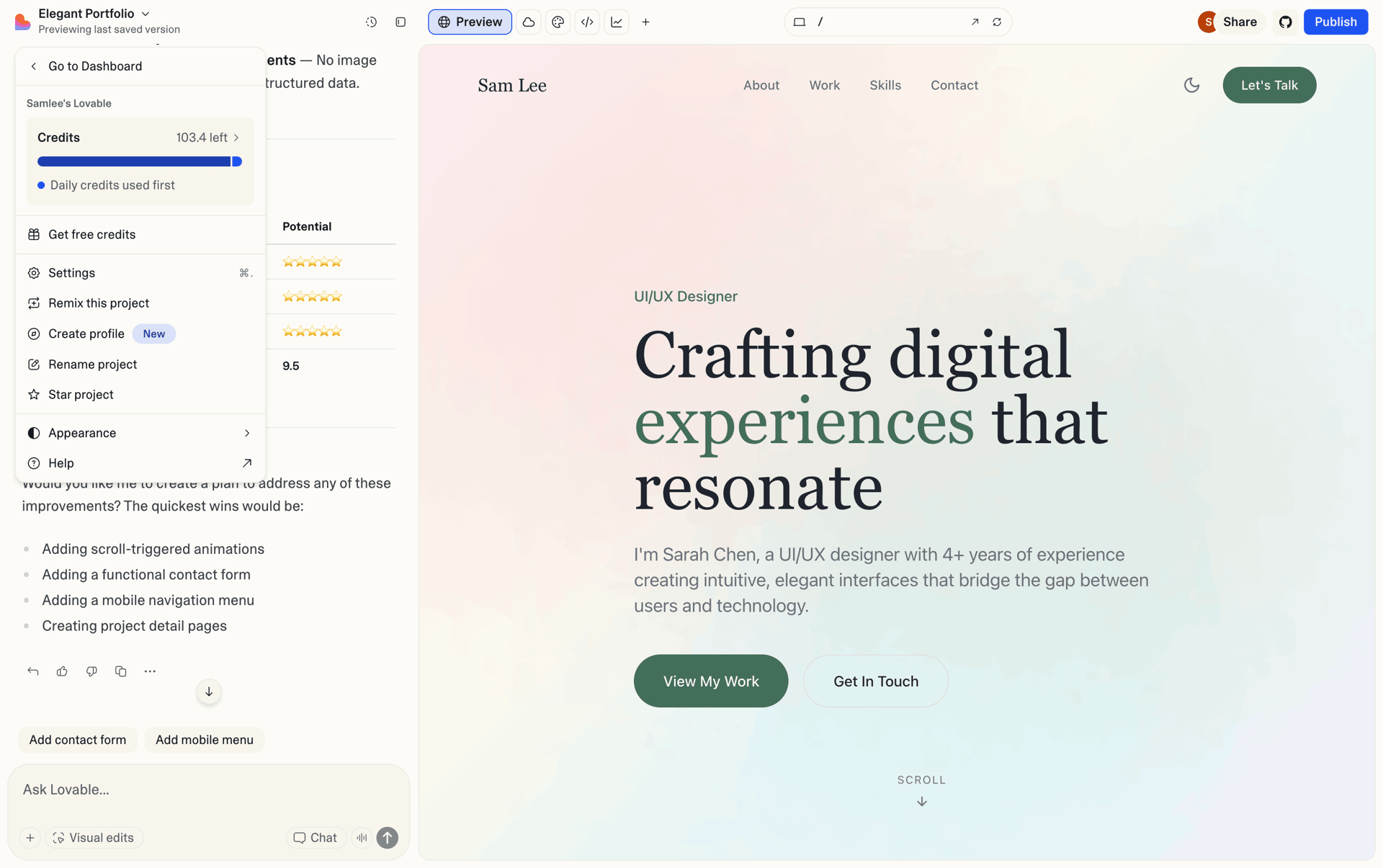 Lovable Web Developer Tools interface screenshot 14