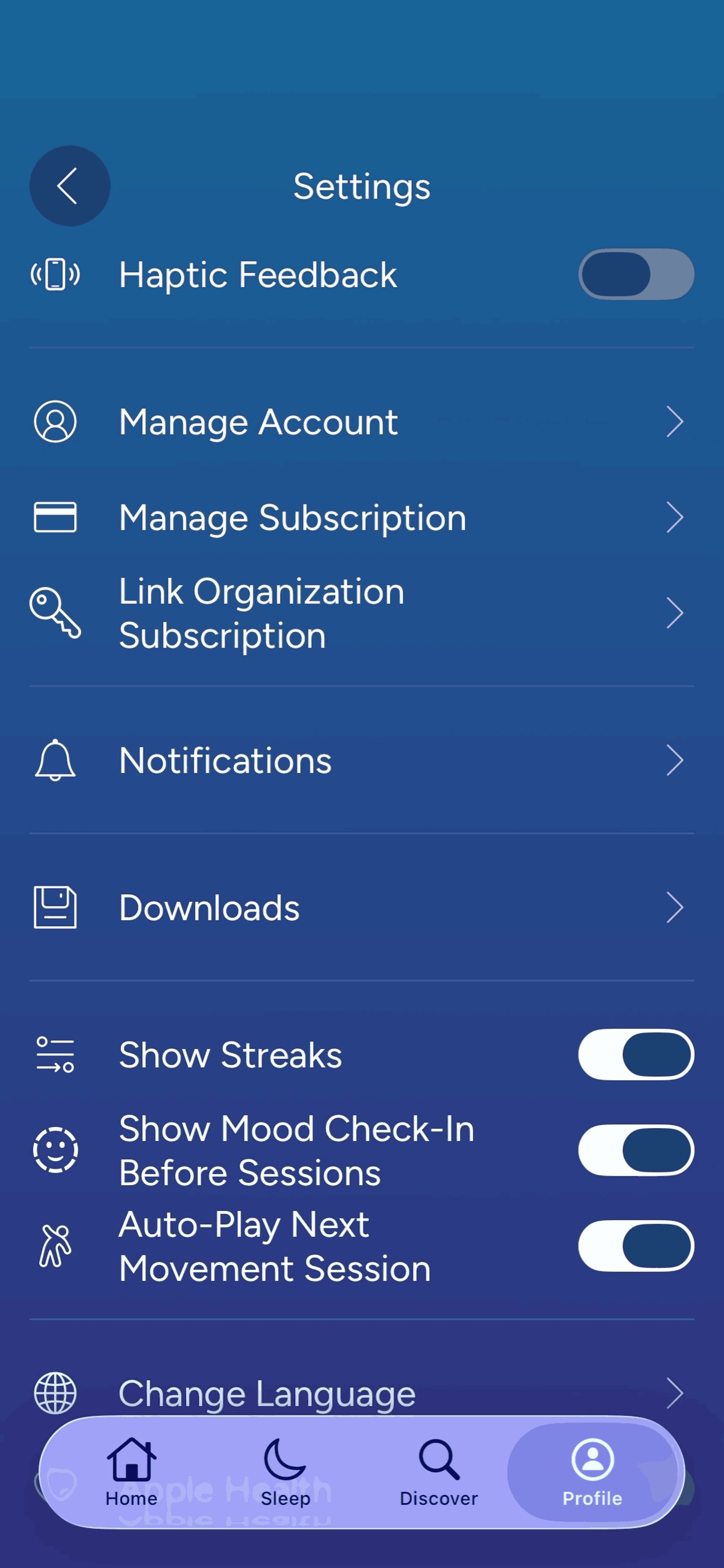 Calm iOS Health & Fitness interface screenshot 24