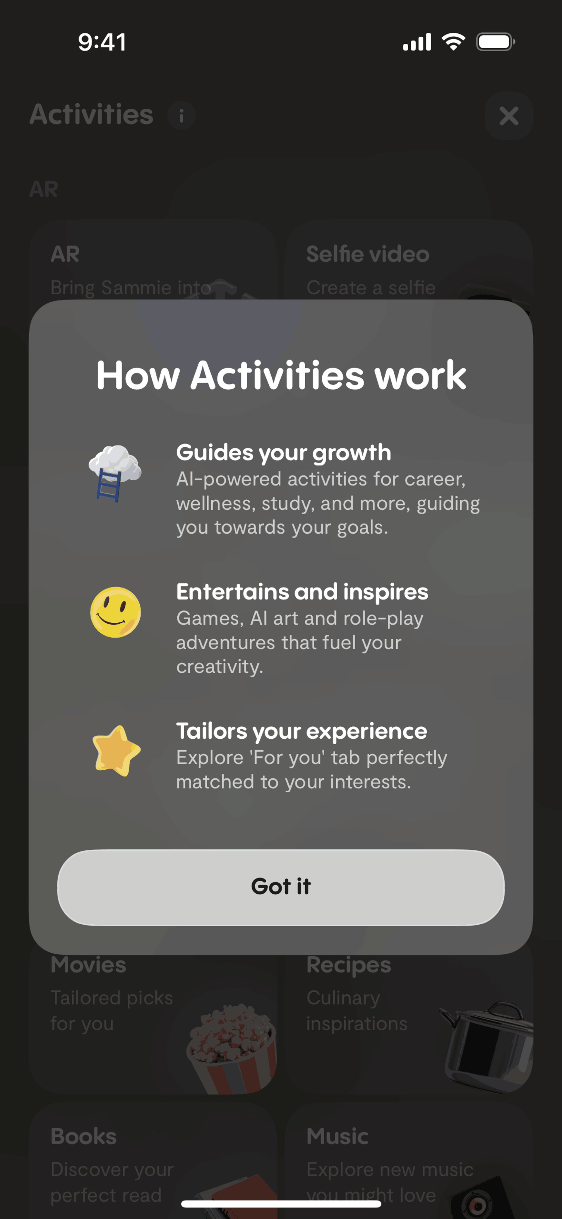 Replika iOS Health & Fitness interface screenshot 4