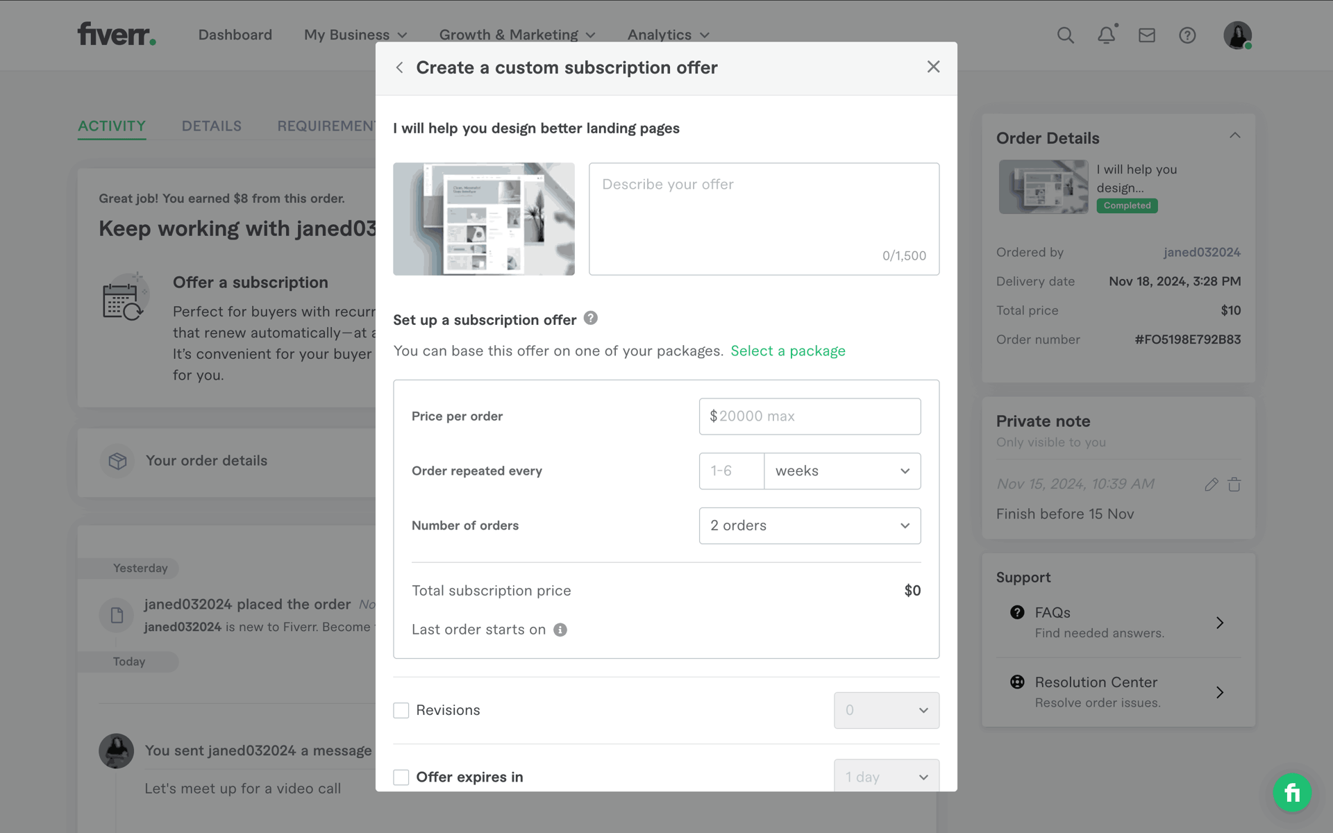 Fiverr Web Business interface screenshot 16