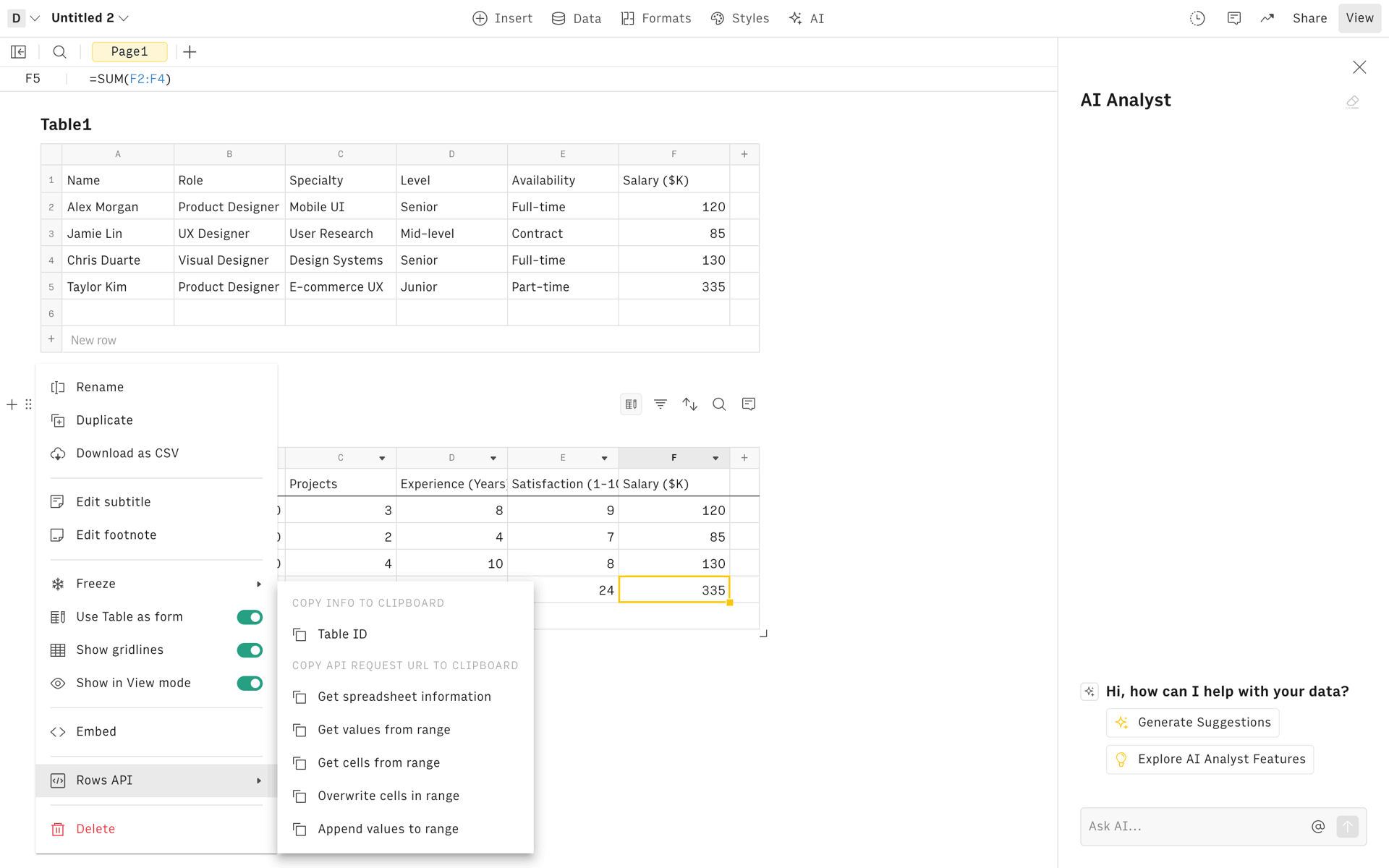 Rows Web AI interface screenshot 9