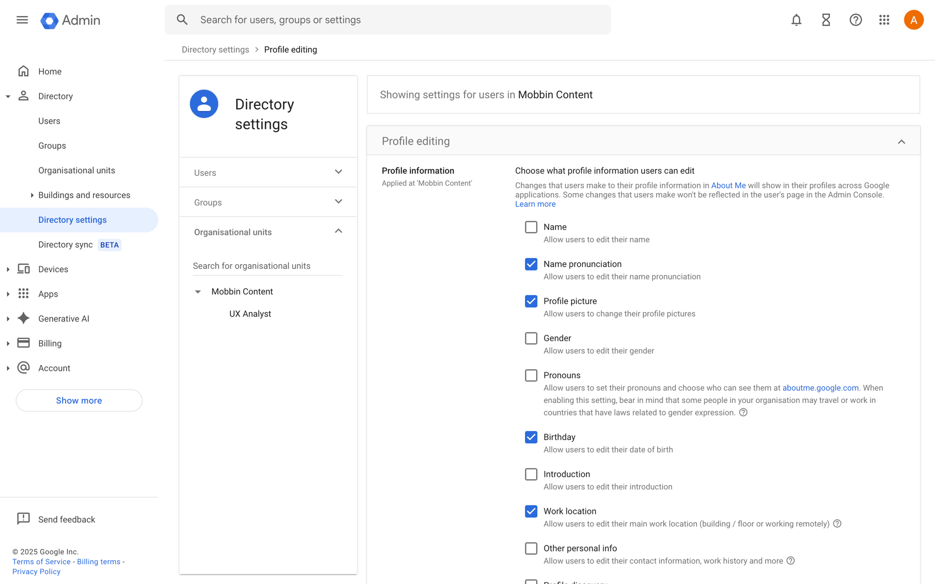Google Workspace Web Business interface screenshot 19