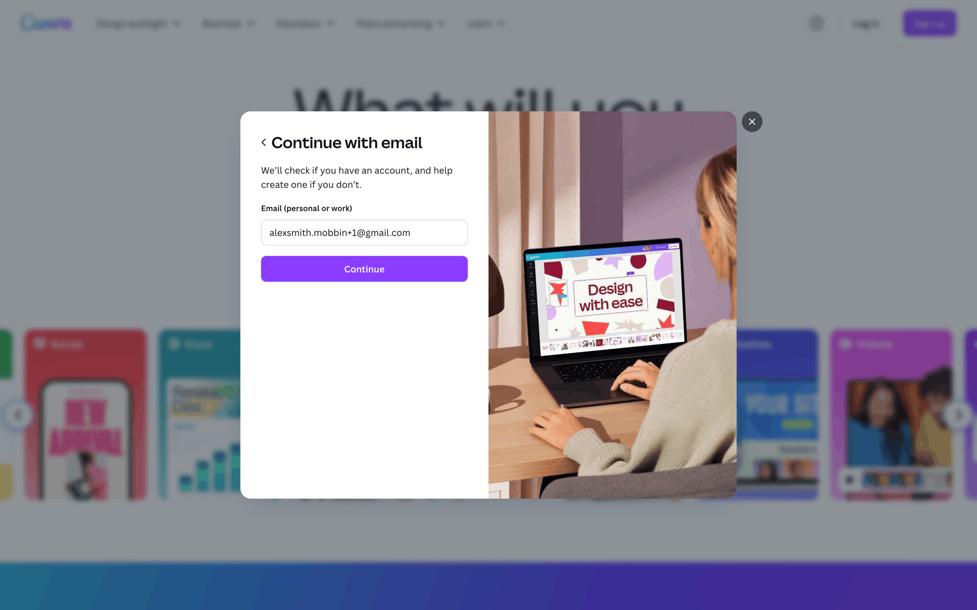 Onboarding on Canva (web) screen 4