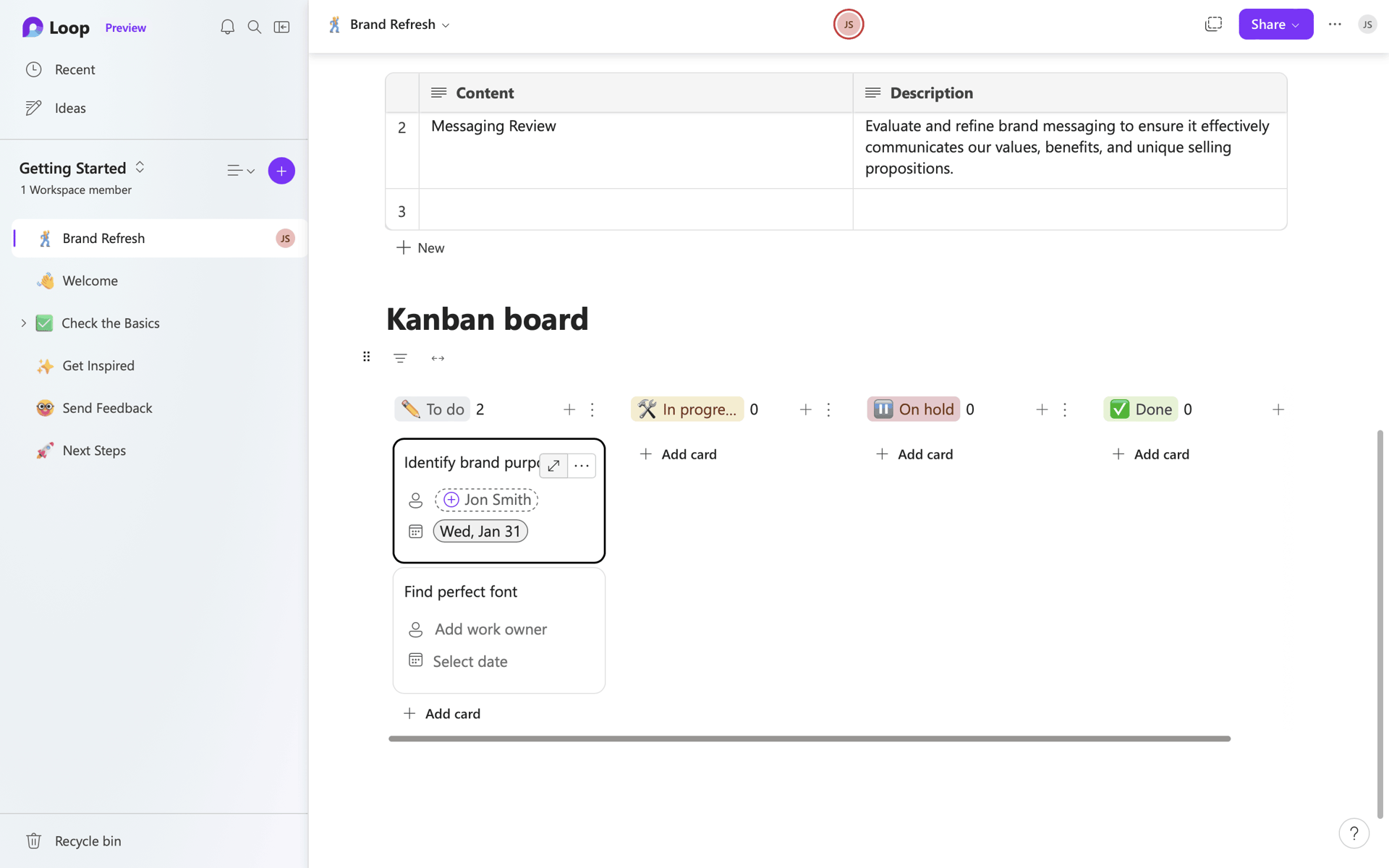 Microsoft Loop Web Collaboration interface screenshot 17