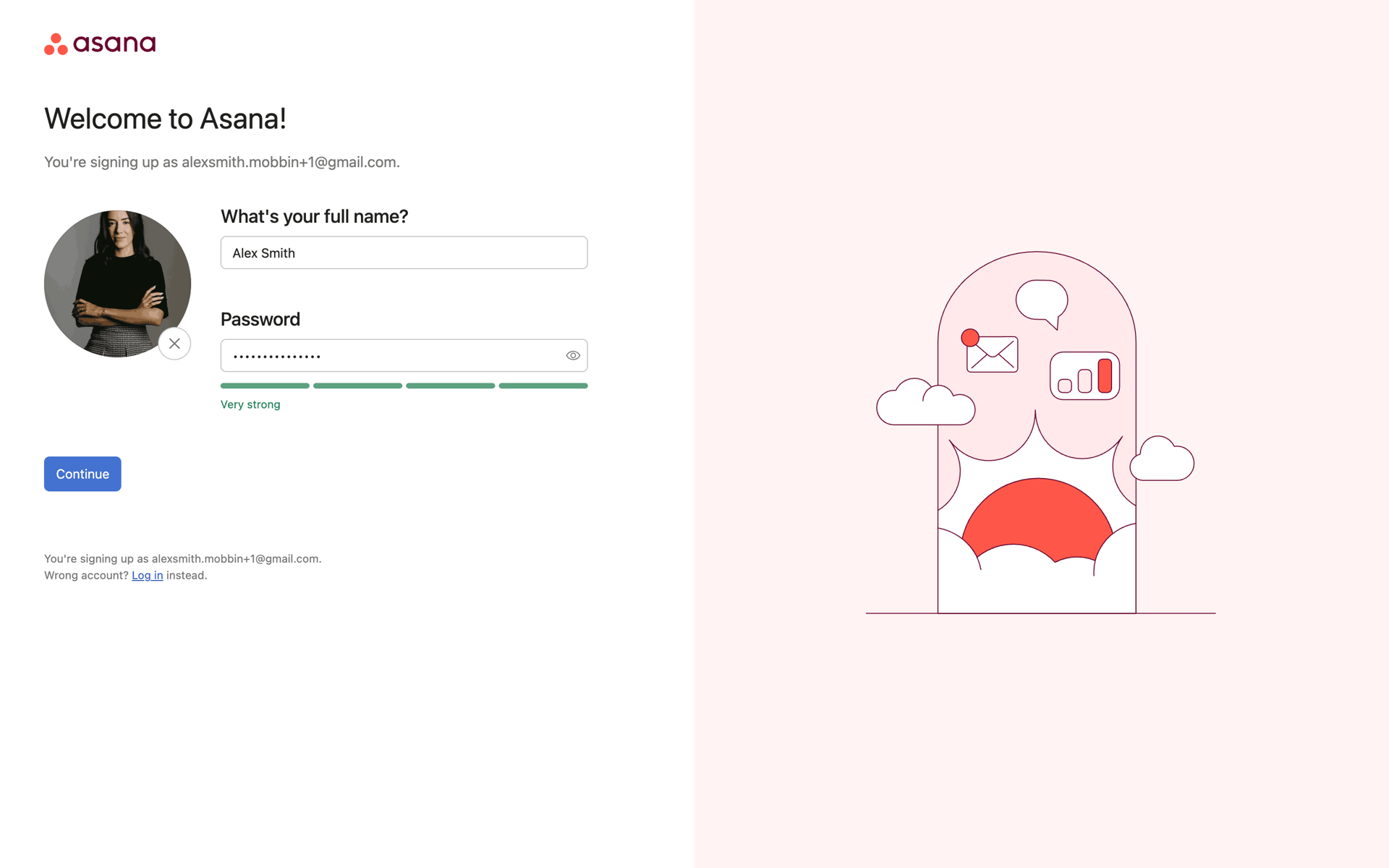 Completing onboarding on Asana (web) screen 1