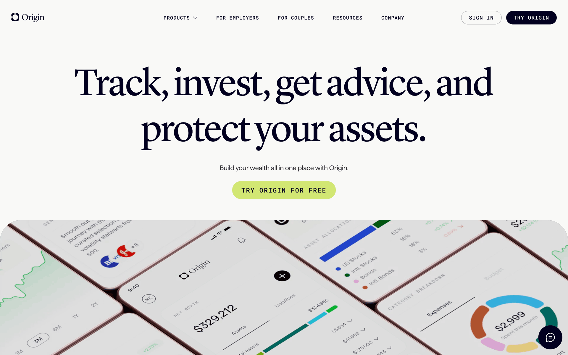 Origin Web Finance interface screenshot 1