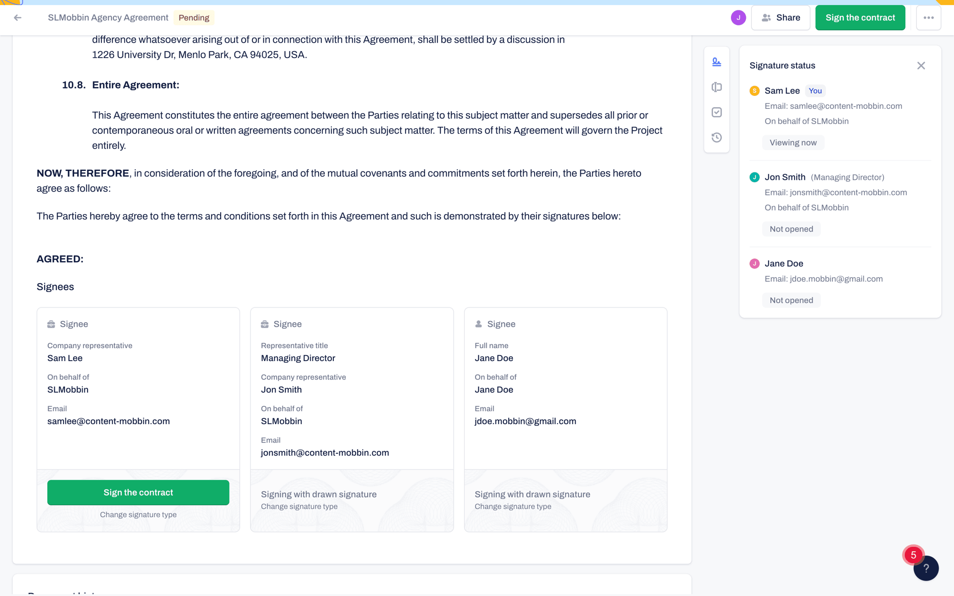 Contractbook Web Business interface screenshot 20