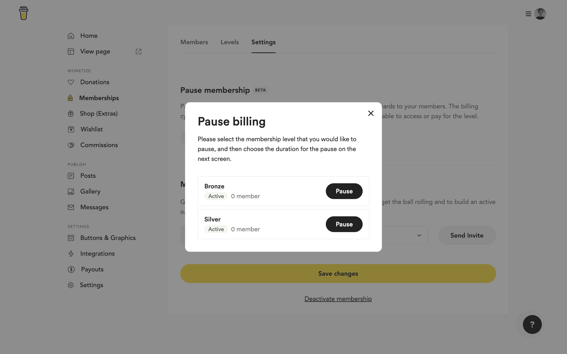 Buy Me a Coffee Web Business interface screenshot 6