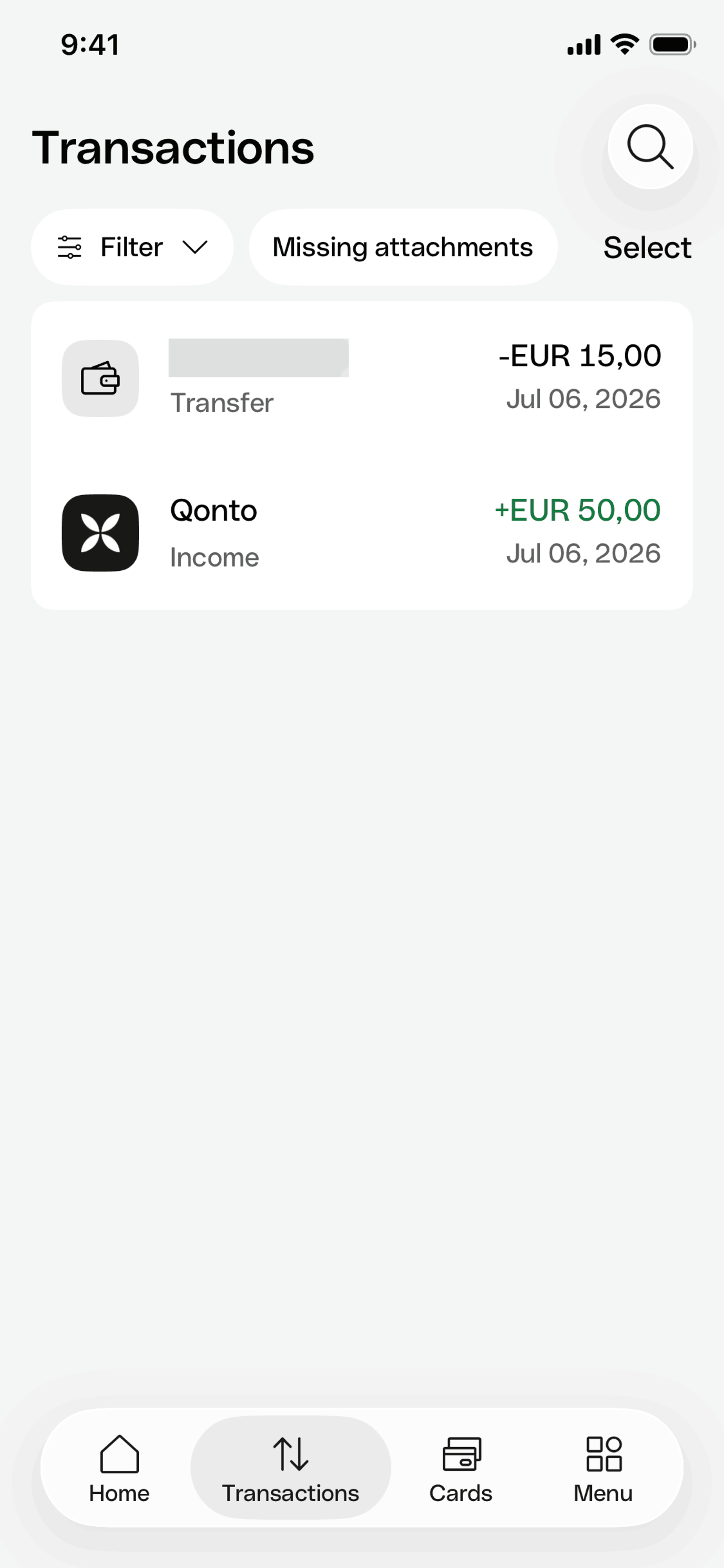 Qonto iOS Qonto interface screenshot 2