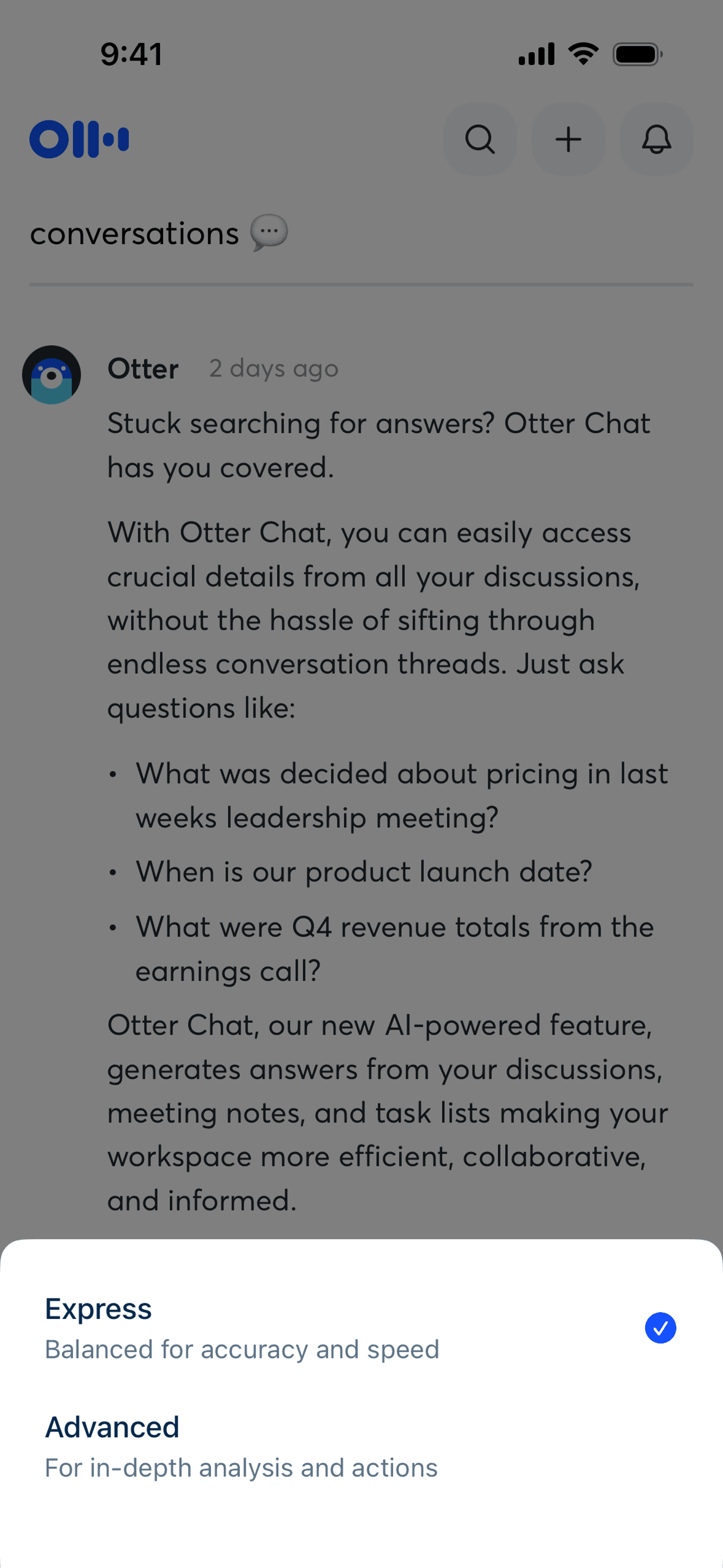 Otter.ai iOS AI interface screenshot 8
