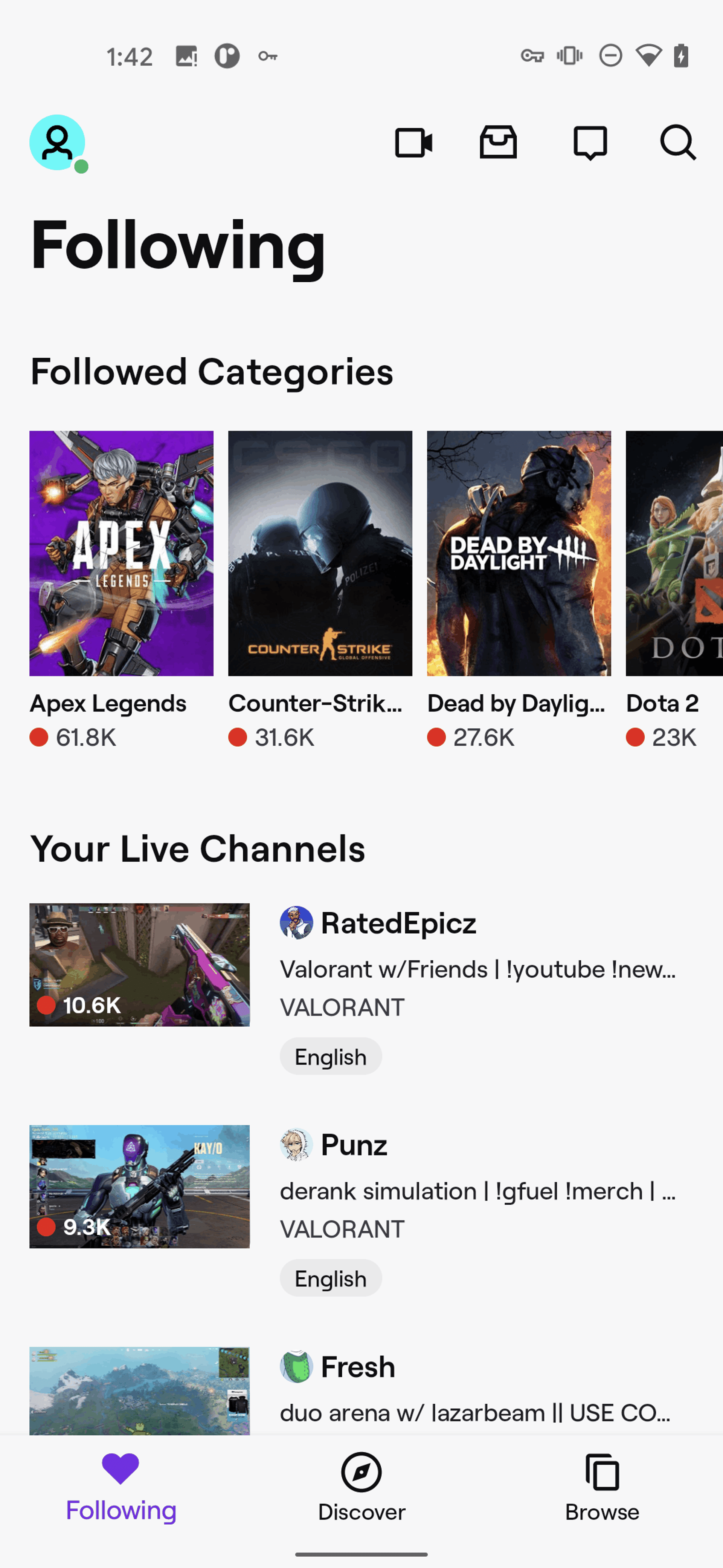 Twitch Android Photo & Video interface screenshot 12