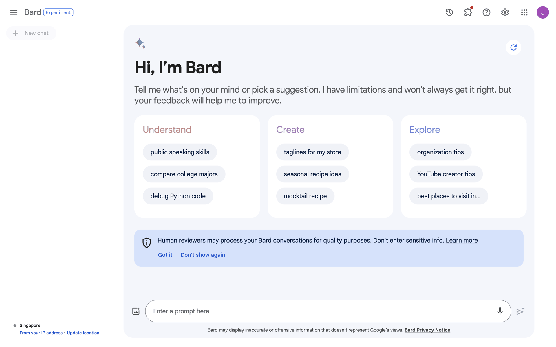 Bard Web AI interface screenshot 20
