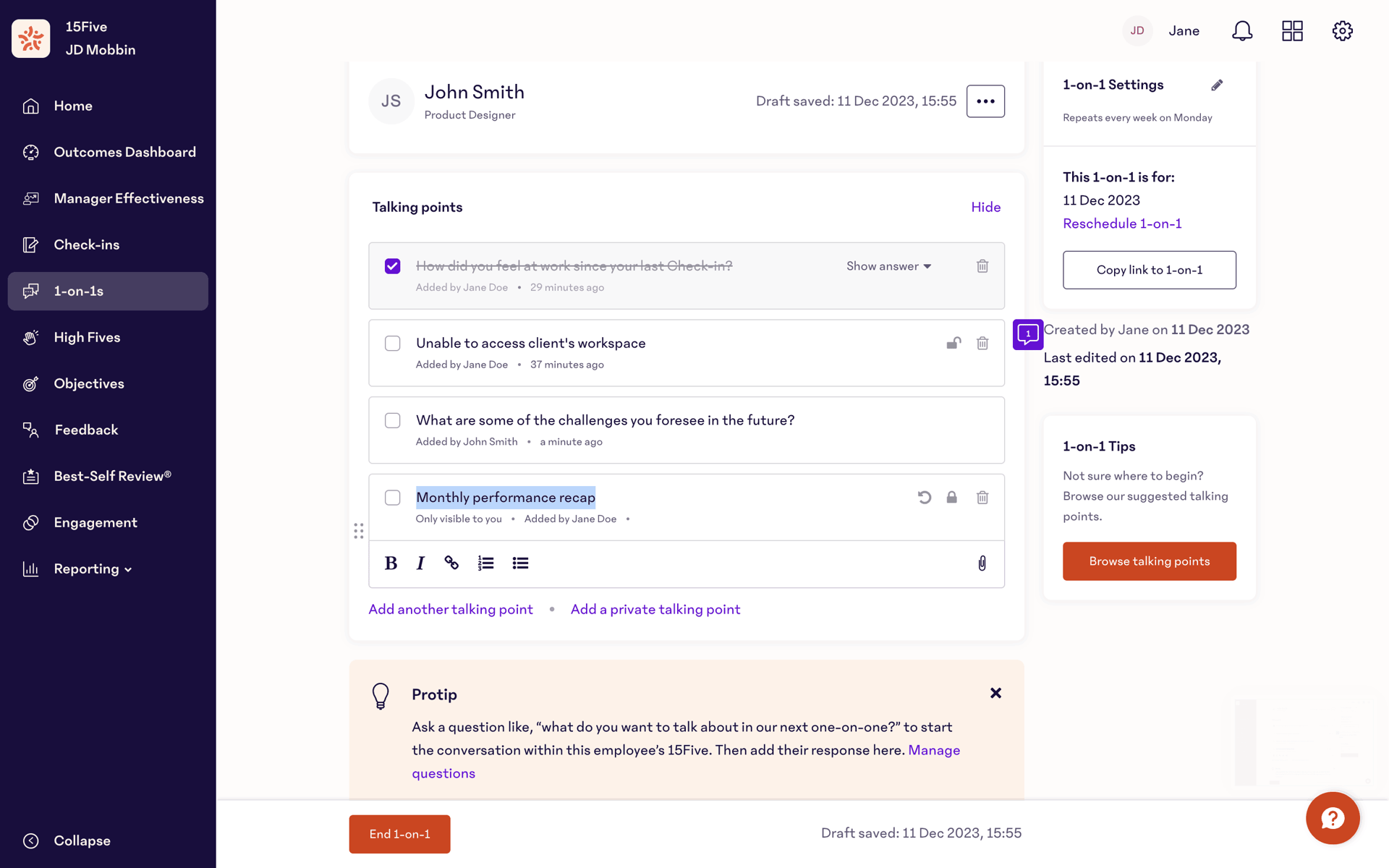 15Five Web Business interface screenshot 22