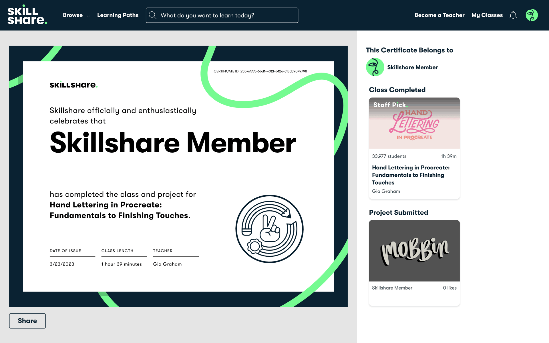 Skillshare Web Education interface screenshot 10