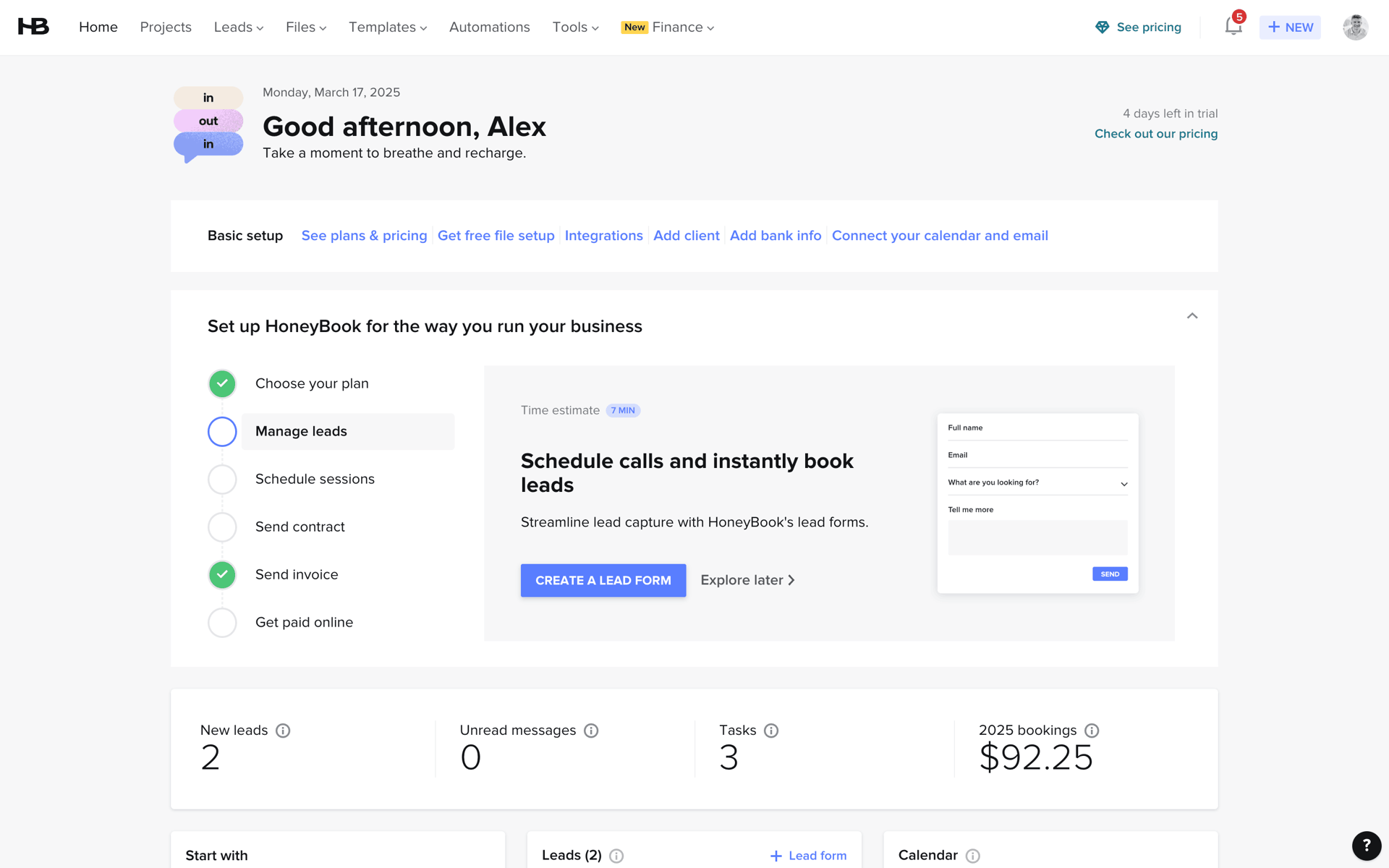 HoneyBook Web Business interface screenshot 12