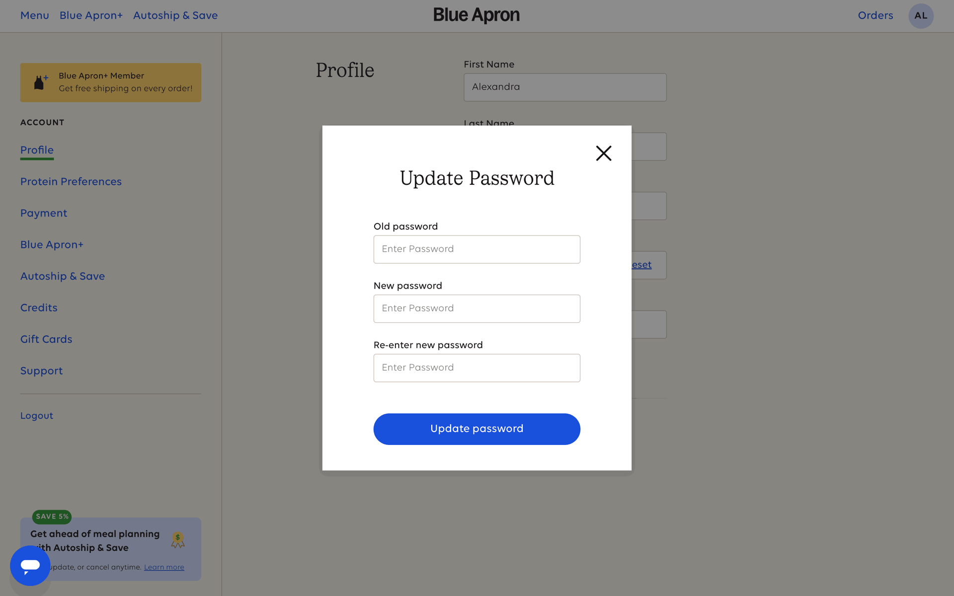 Blue Apron Web Shopping interface screenshot 11