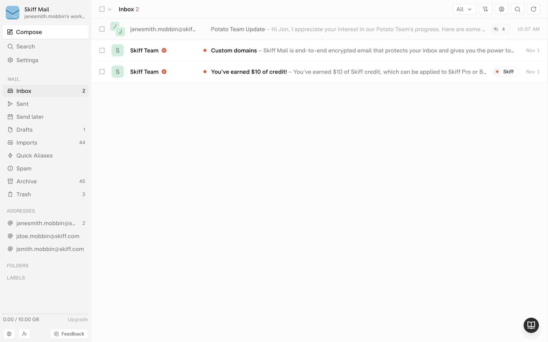 Skiff Web Business interface screenshot 8