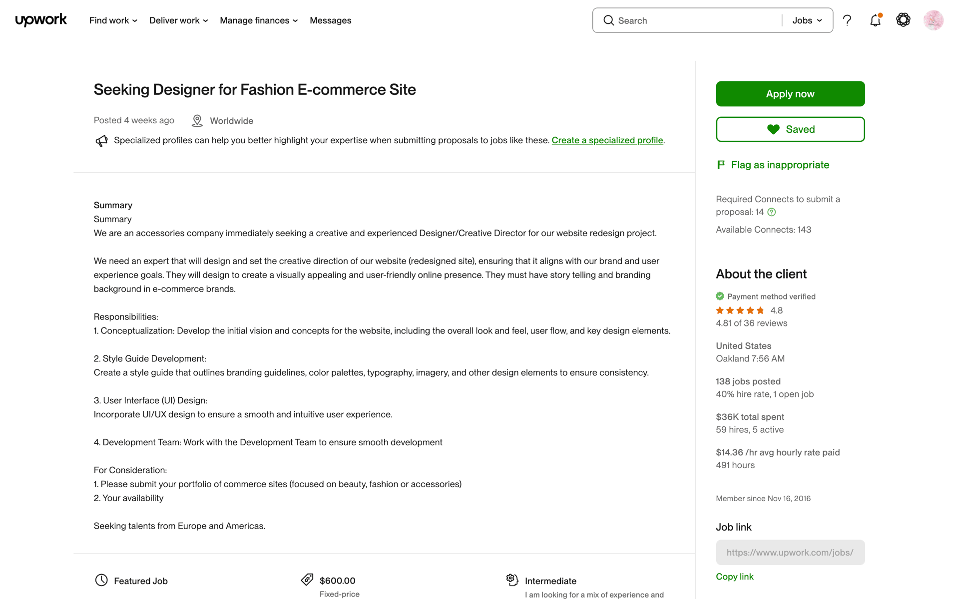 Upwork Web Business interface screenshot 7