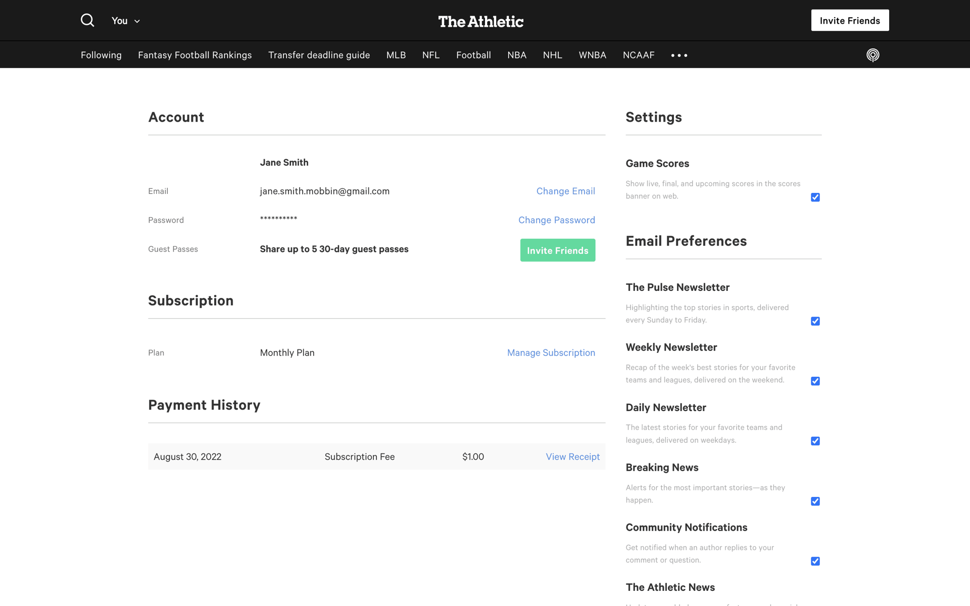 The Athletic Web Sports interface screenshot 19