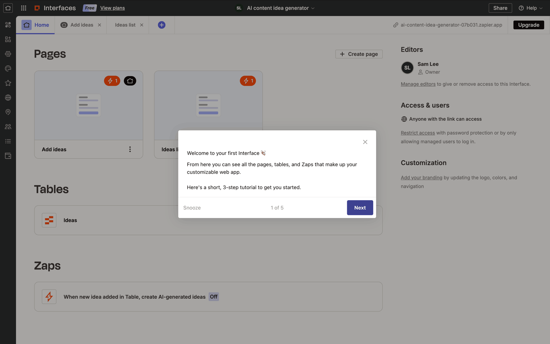 Zapier onboarding reference for seed the empty state