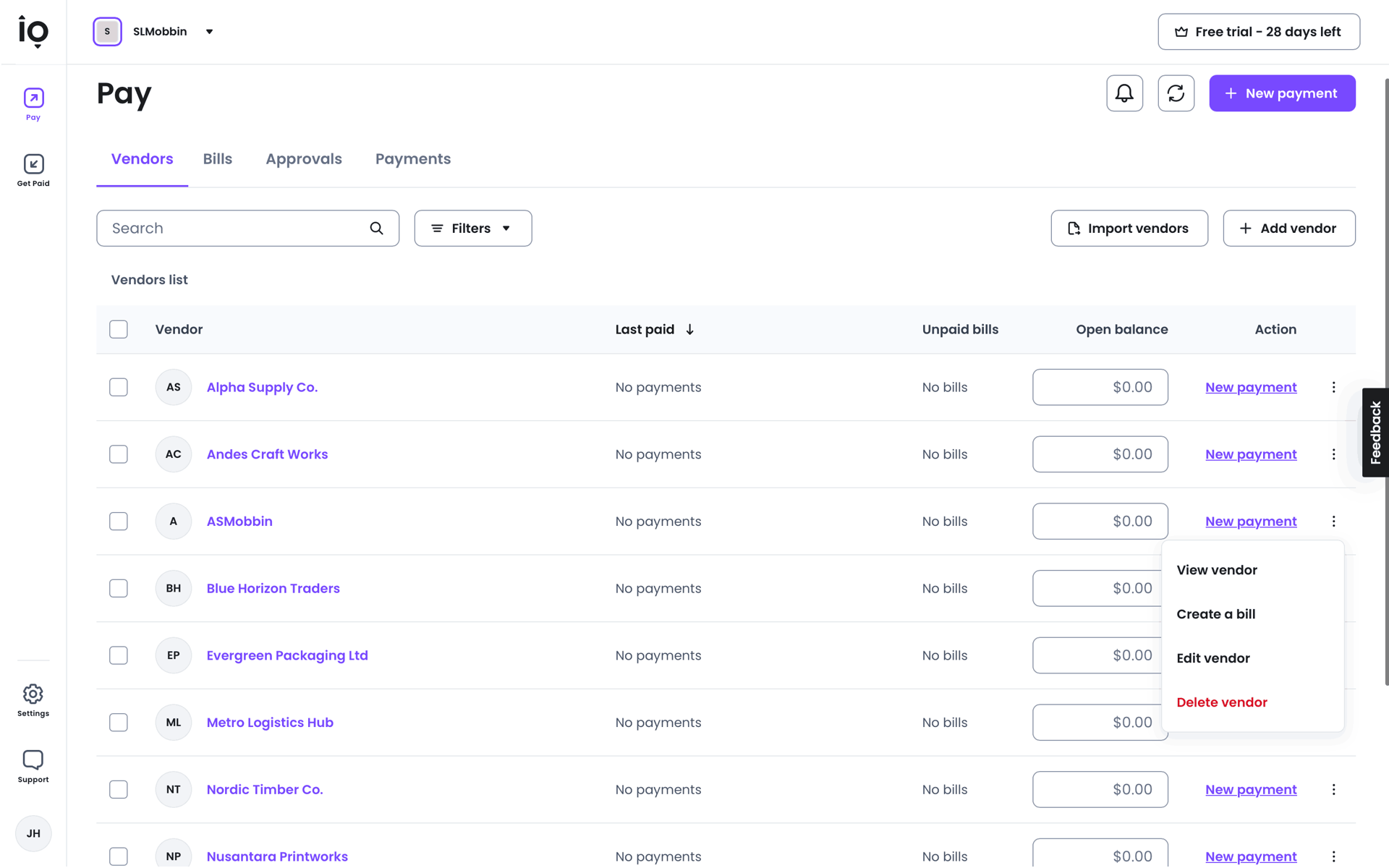 Melio Web Finance interface screenshot 6