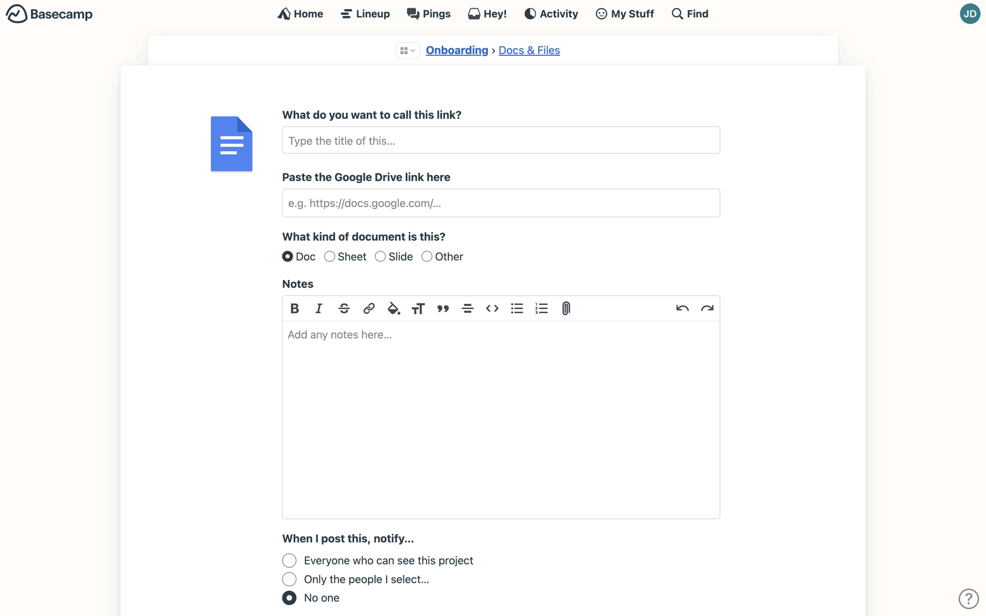 Basecamp Web Business interface screenshot 23