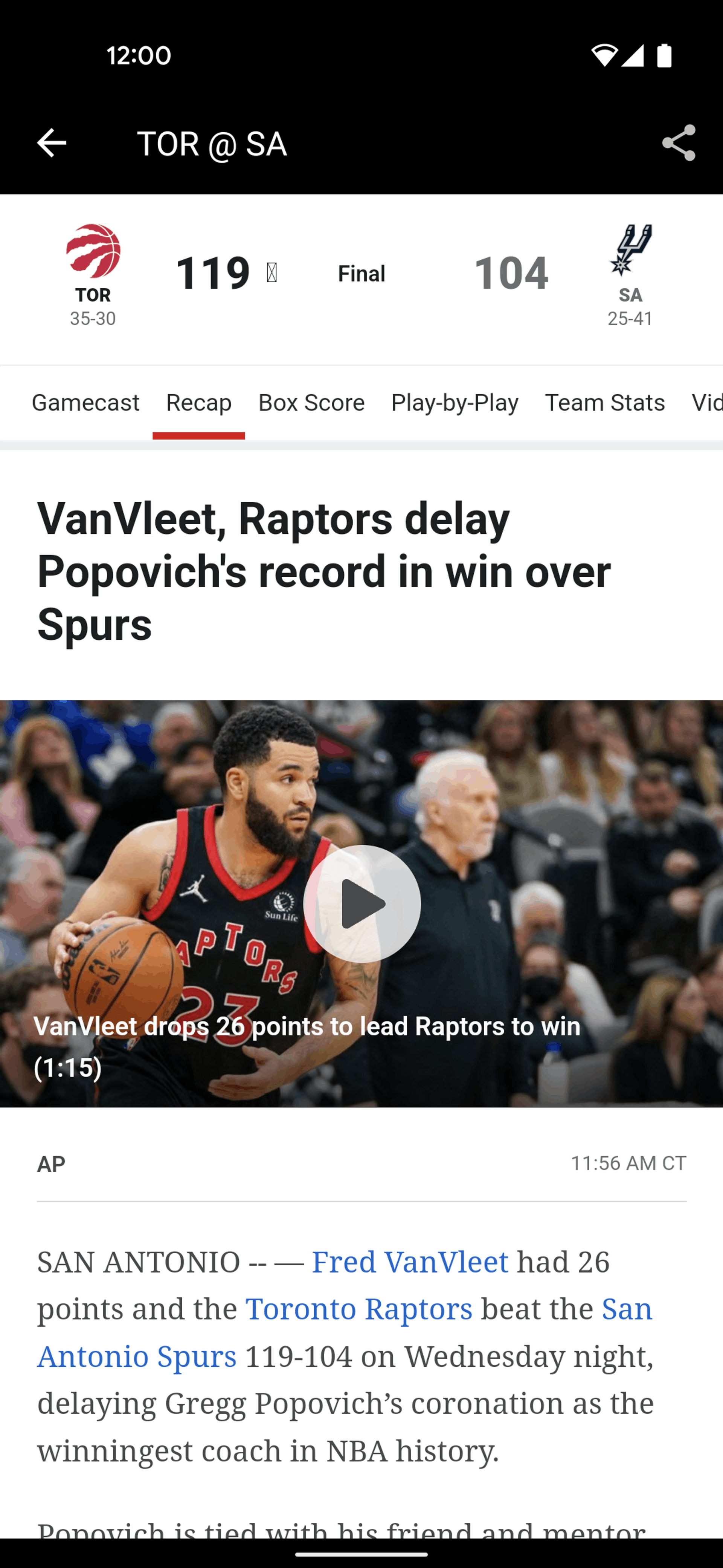 ESPN Android Sports interface screenshot 10