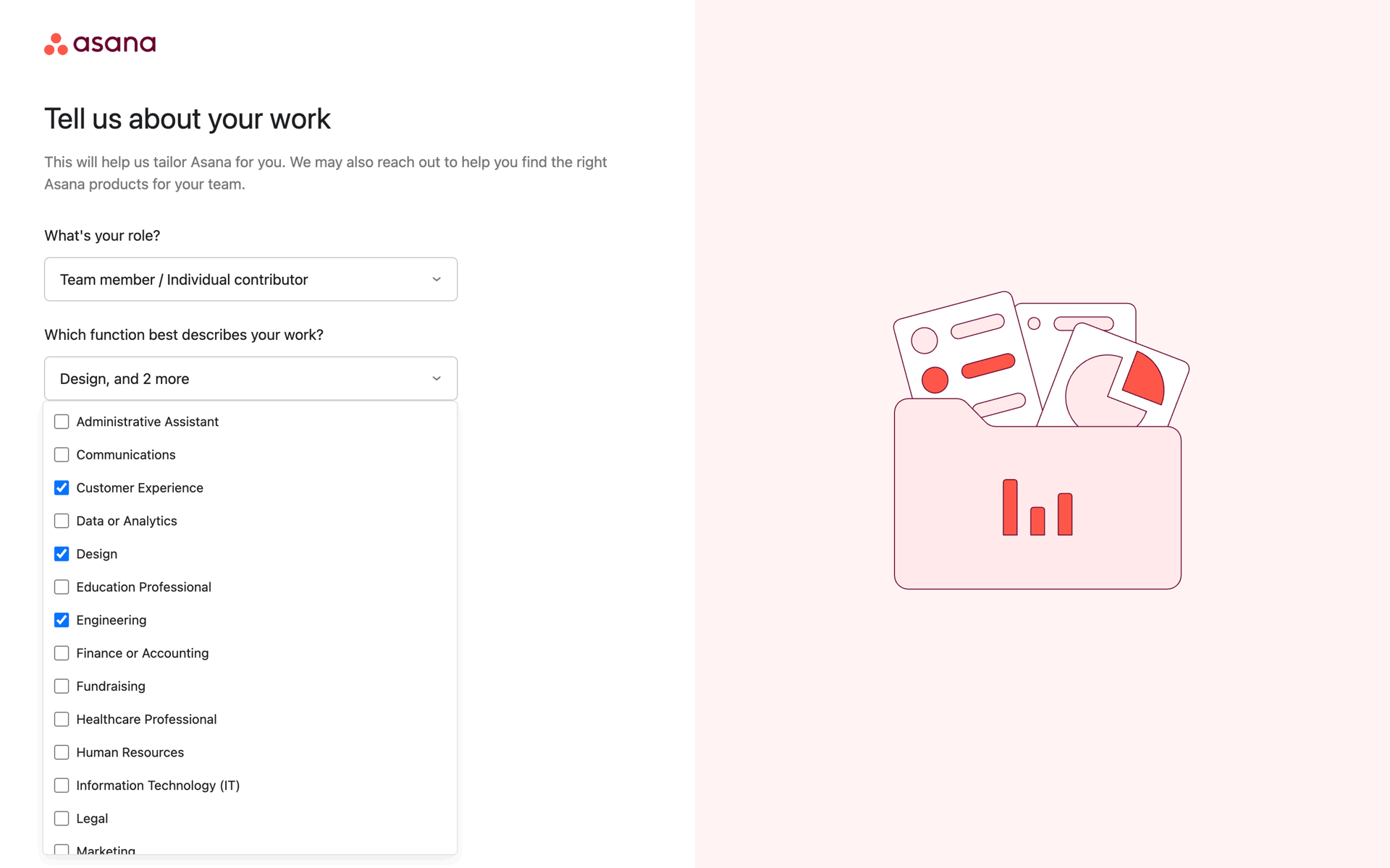 Completing onboarding on Asana (web) screen 6