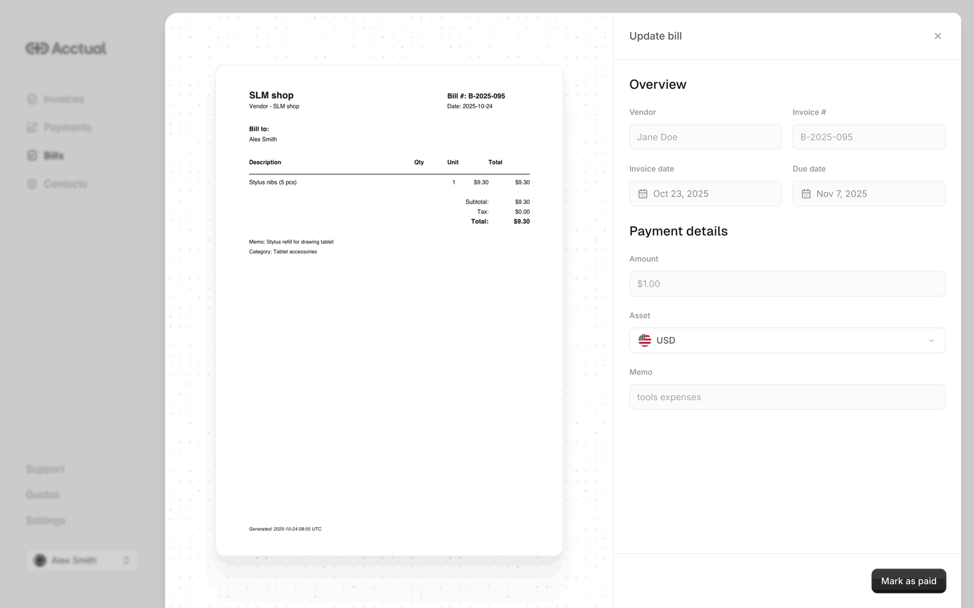 Acctual Web Finance interface screenshot 8