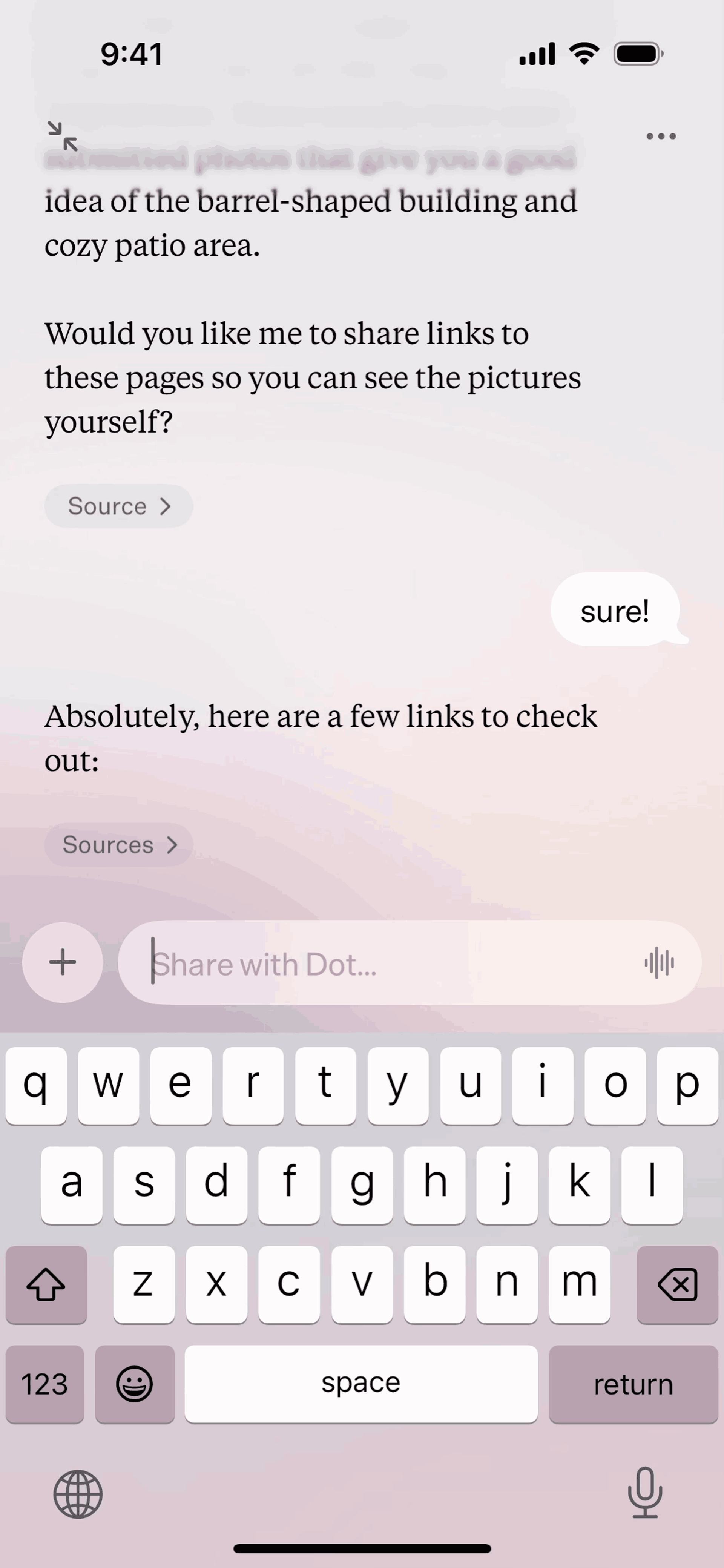 Dot iOS AI interface screenshot 3