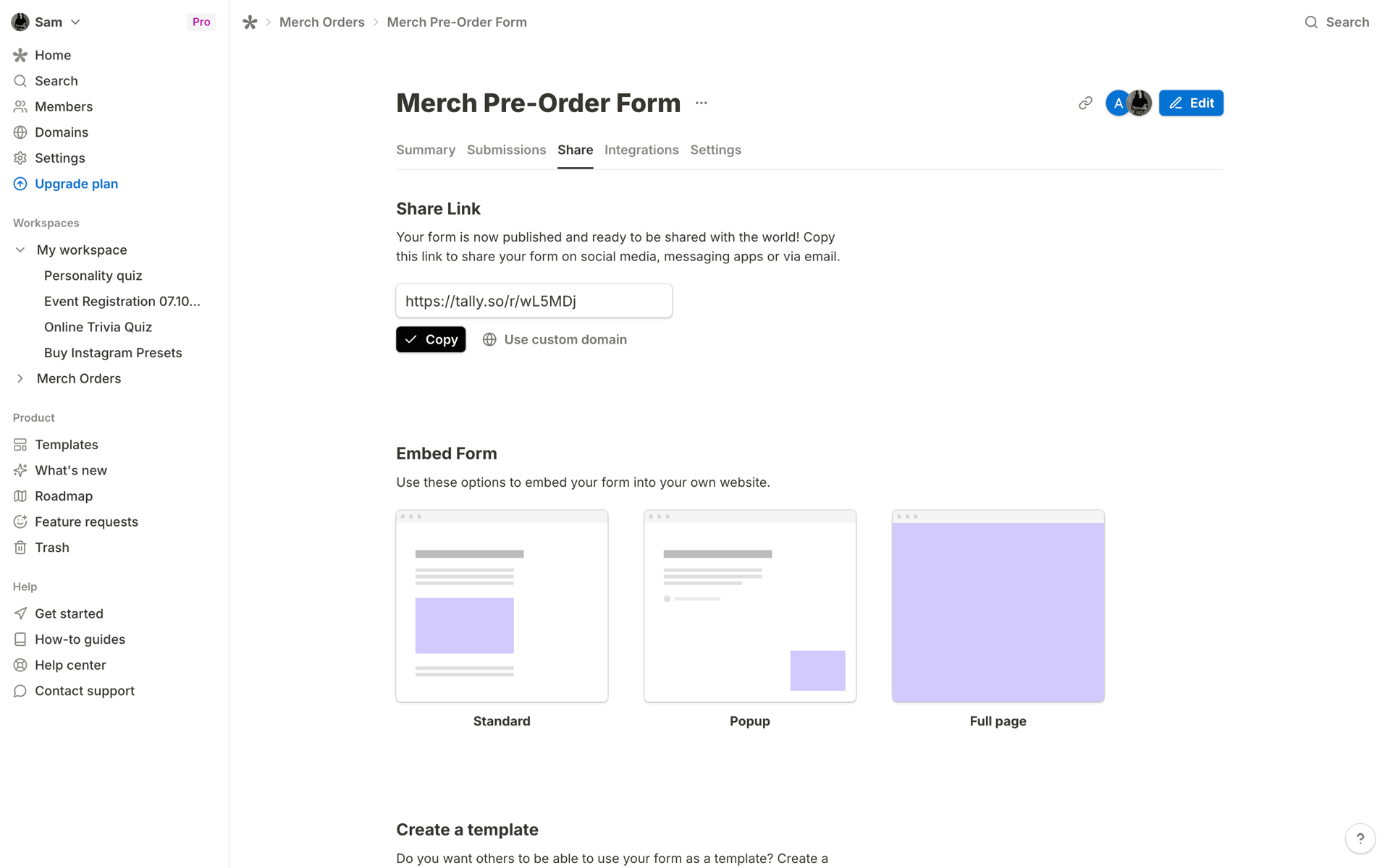 Tally Web Productivity interface screenshot 21