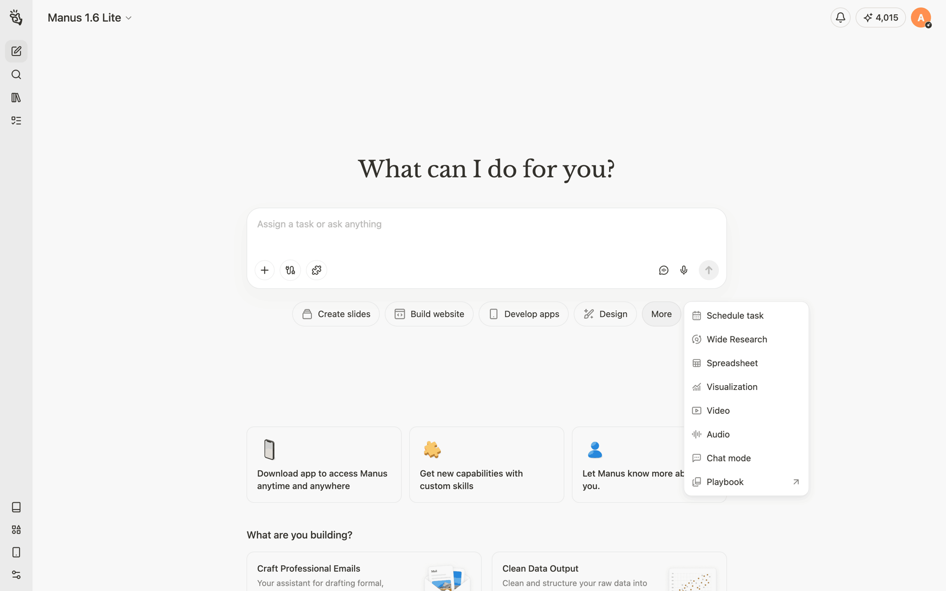Manus Web AI interface screenshot 15
