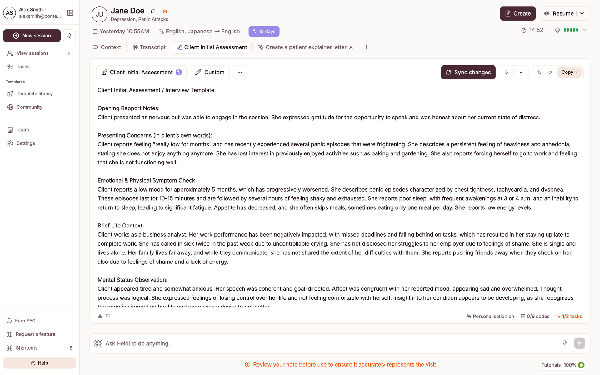 Heidi Web AI interface screenshot 4