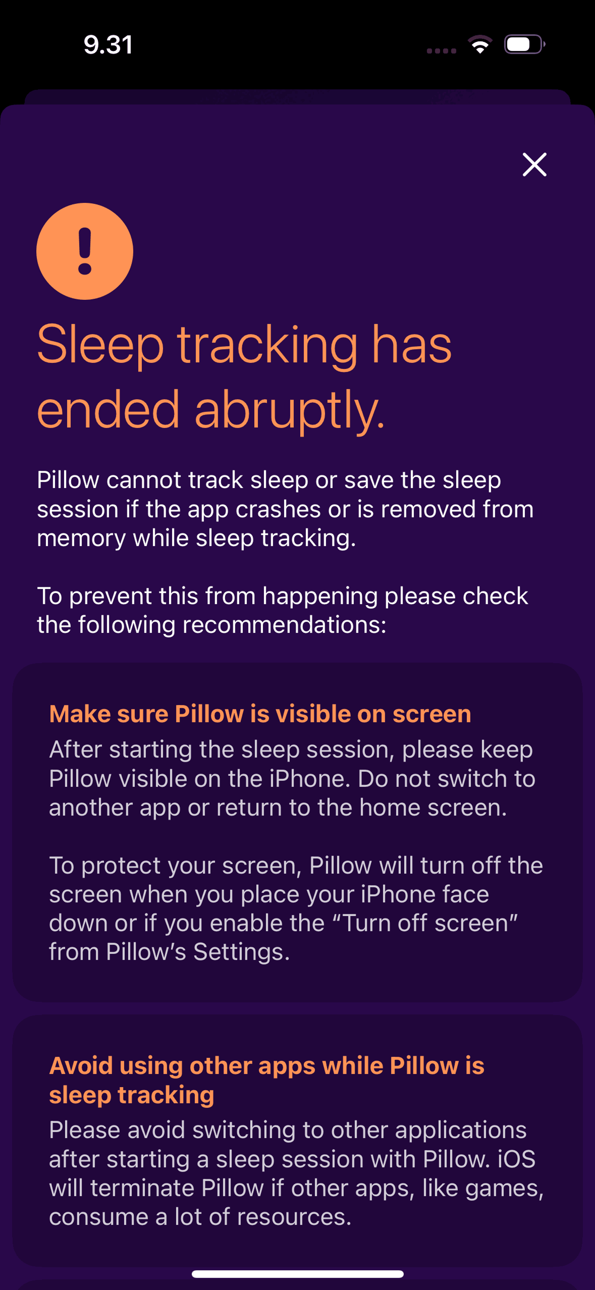 Pillow iOS Health & Fitness interface screenshot 13